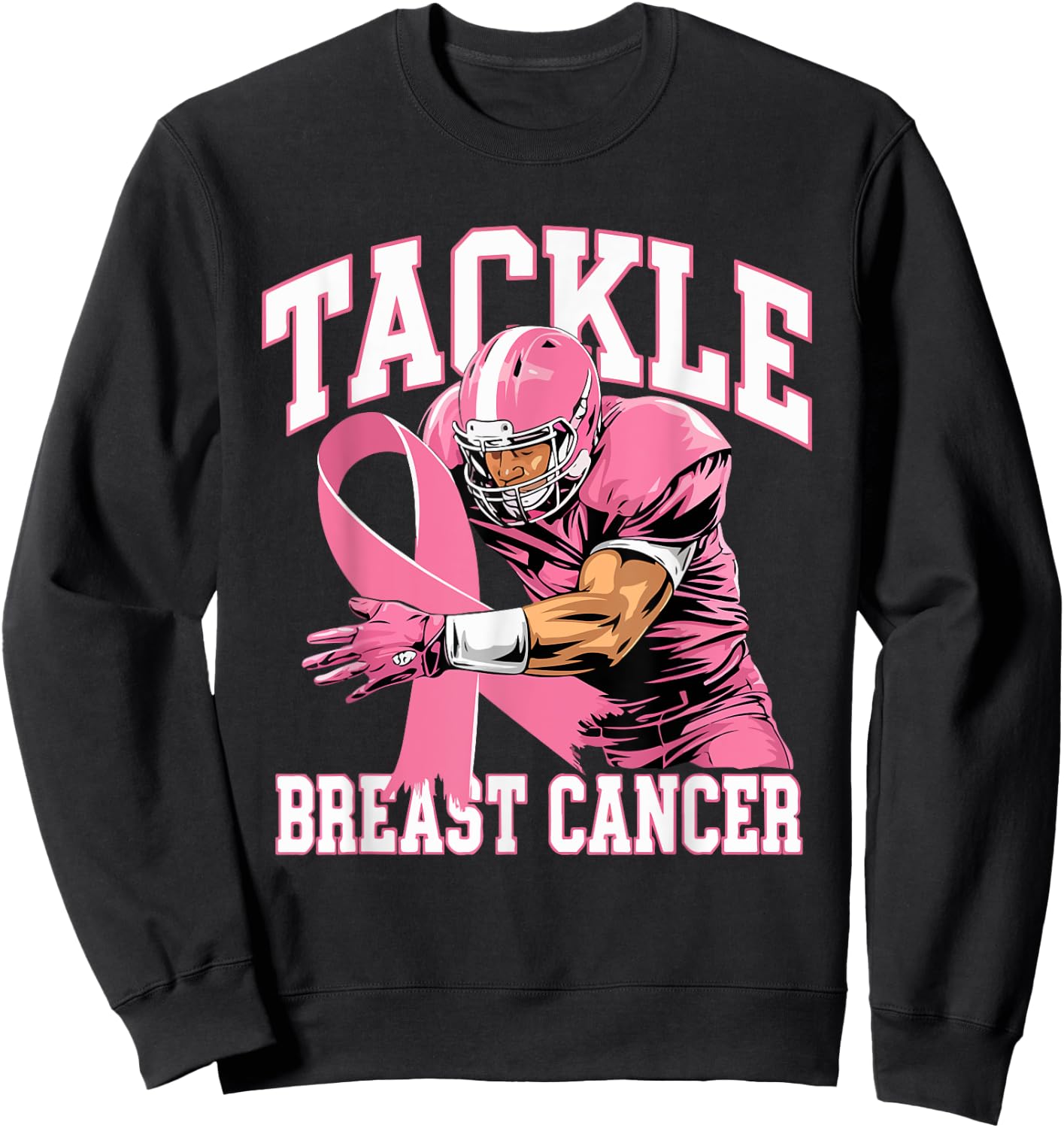 Tackle Breast Cancer Pink Ribbon American Fantasy Football Sweatshirt - Sweatshirt | Black