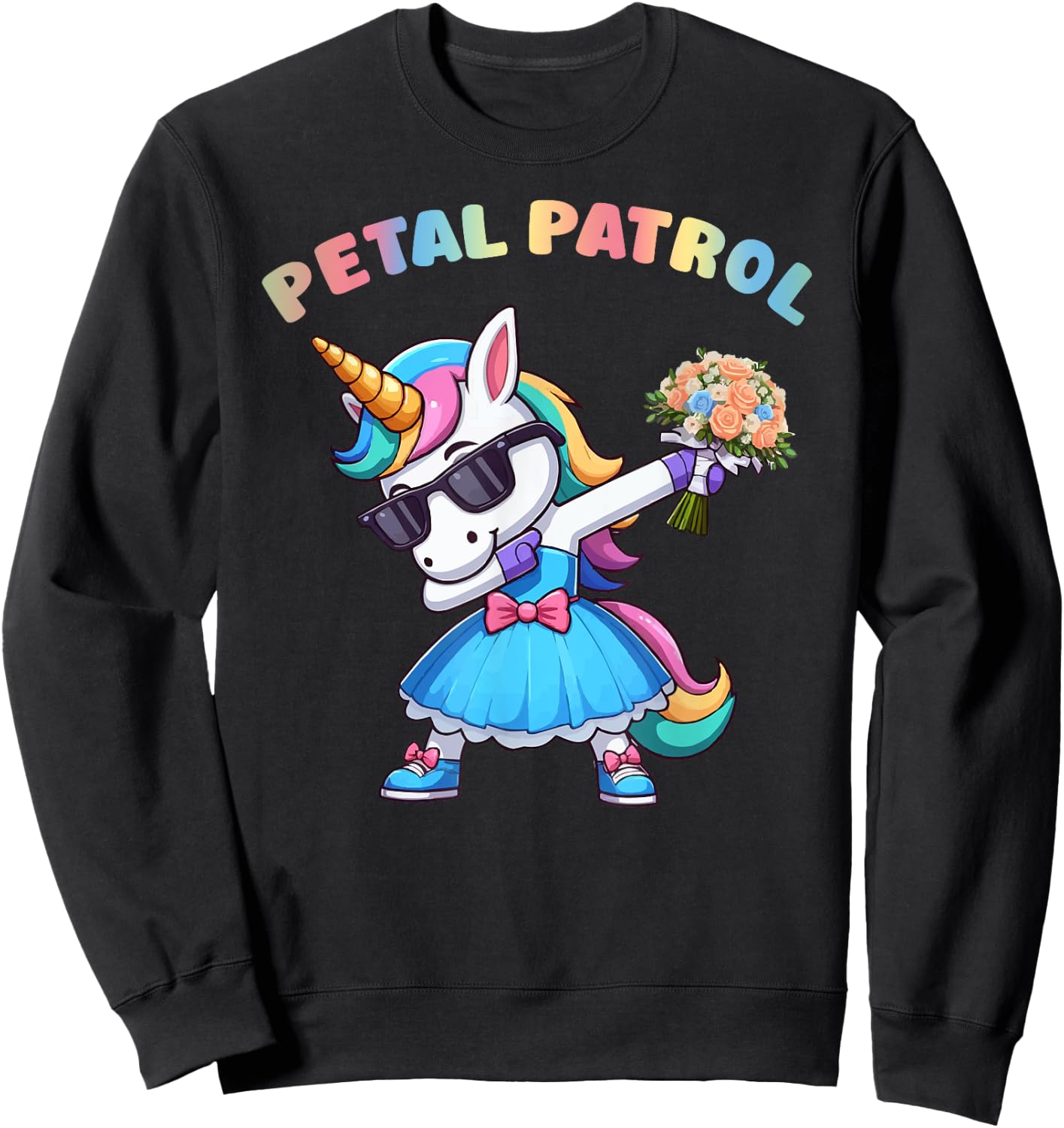 Wedding Petal Patrol Flower Girl Unicorn Bridesmaid Sweatshirt - Sweatshirt | Black