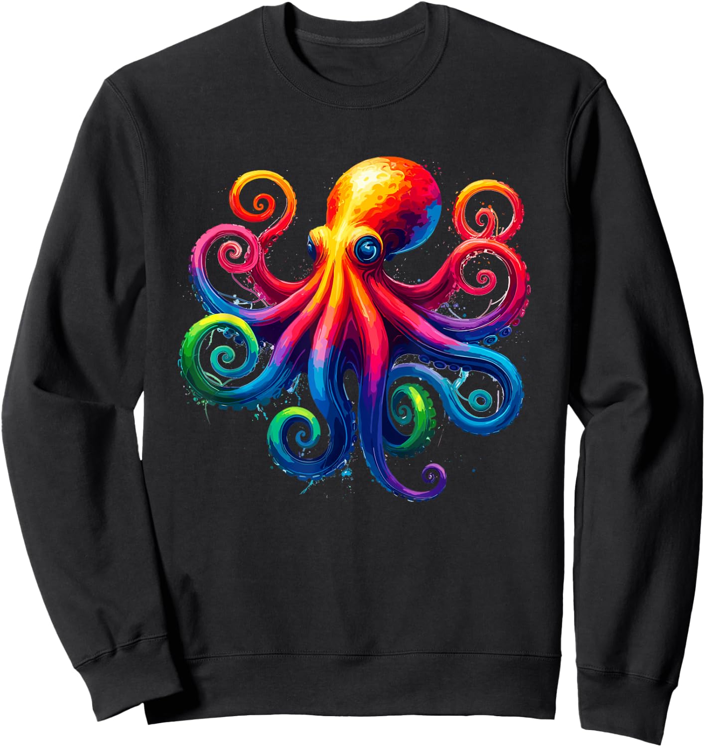 Vibrant Rainbow Octopus Psychedelic Art Sea Creature Sweatshirt - Sweatshirt | Black
