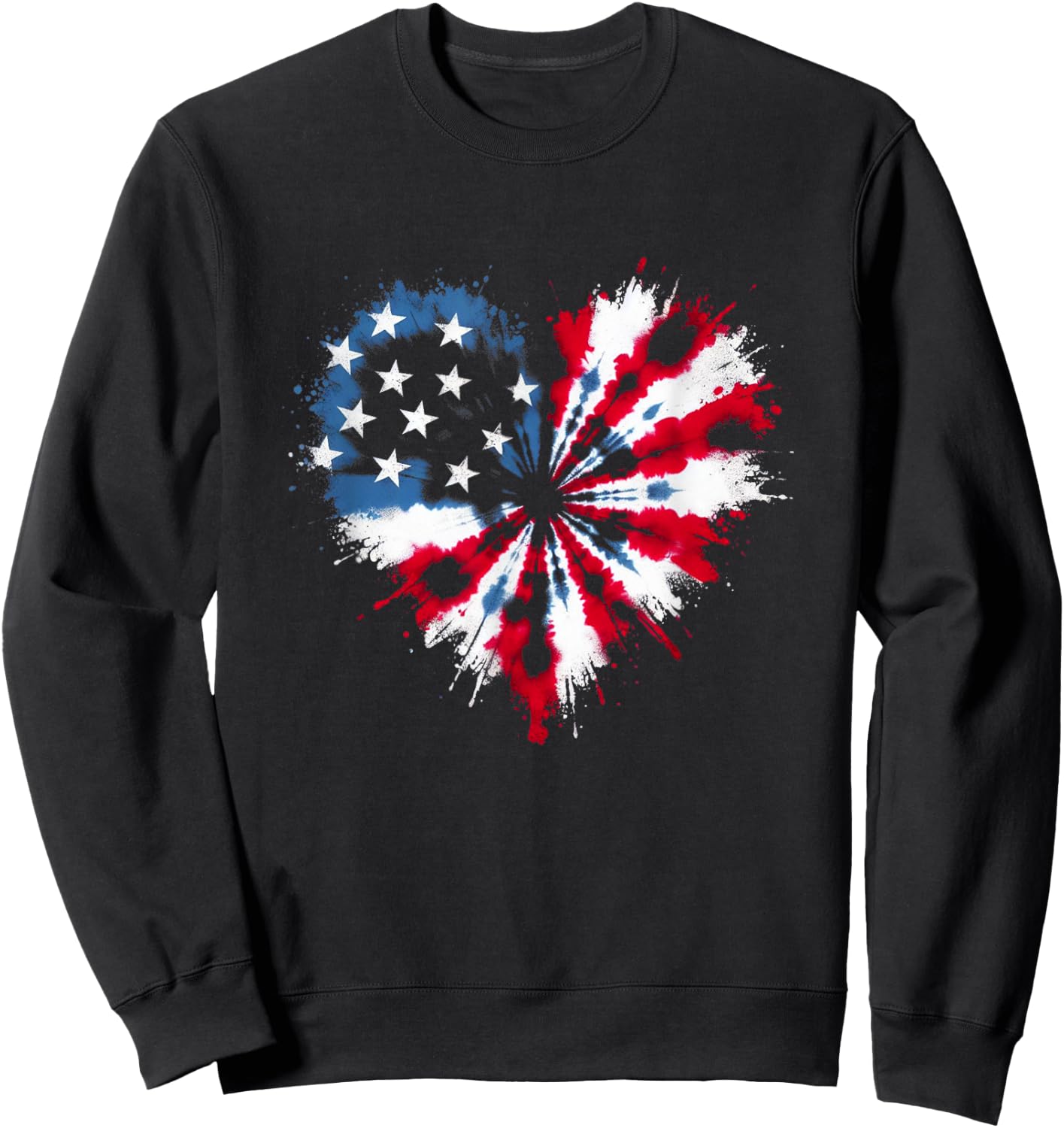 Tie dye Heart USA Flag Colors white, Red & Blue 4th Of July Sweatshirt - Sweatshirt | Black