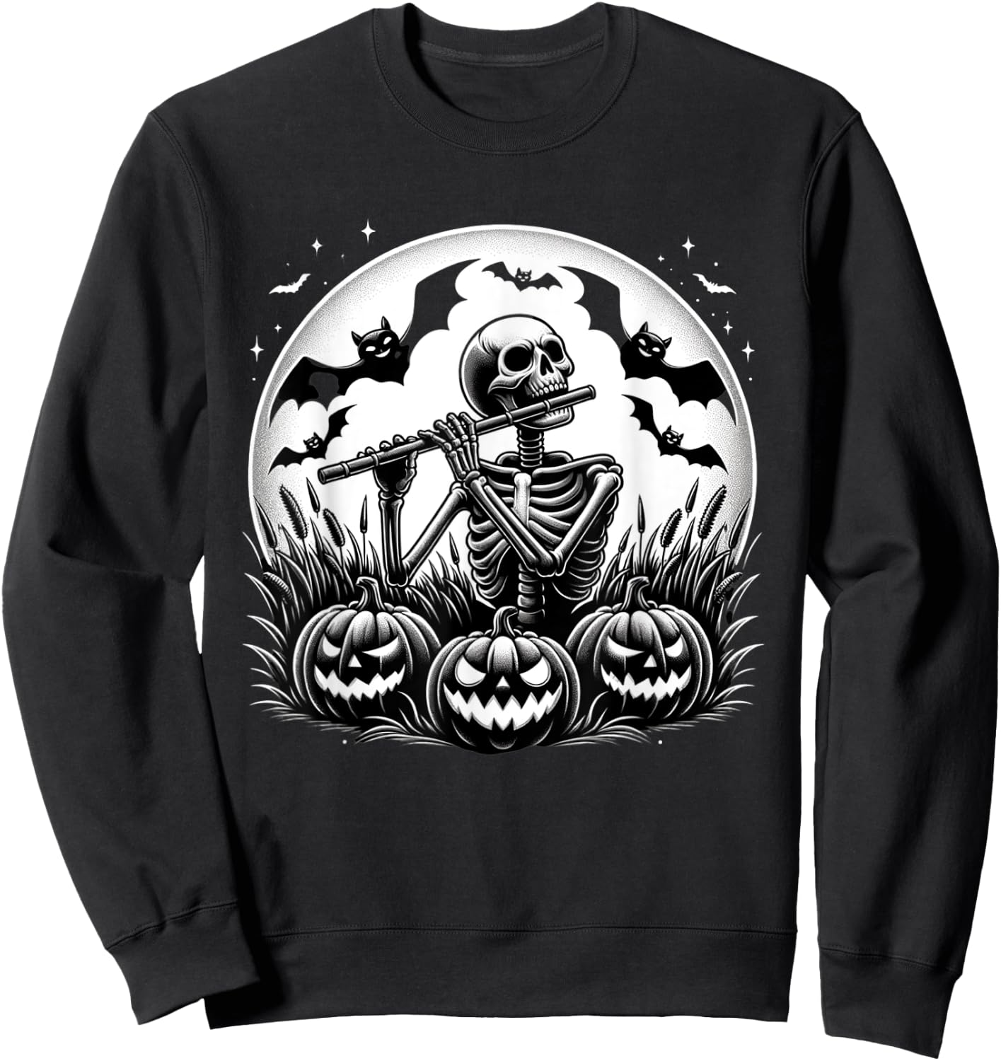 Funny Flute Skeleton Flutist Halloween Kids Sweatshirt - Sweatshirt | Black