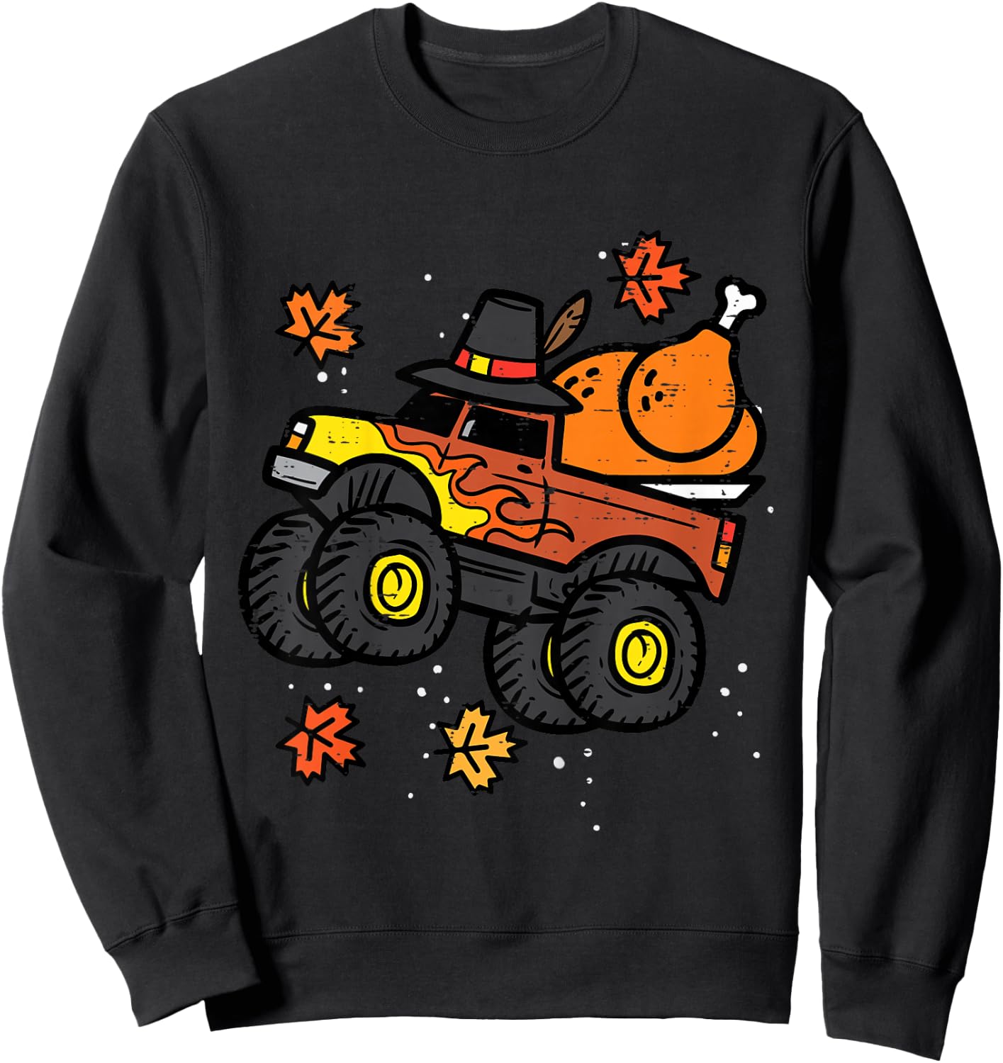Kids Thanksgiving Monster Truck Turkey Fall Boys Kids Toddler Sweatshirt - Sweatshirt | Black