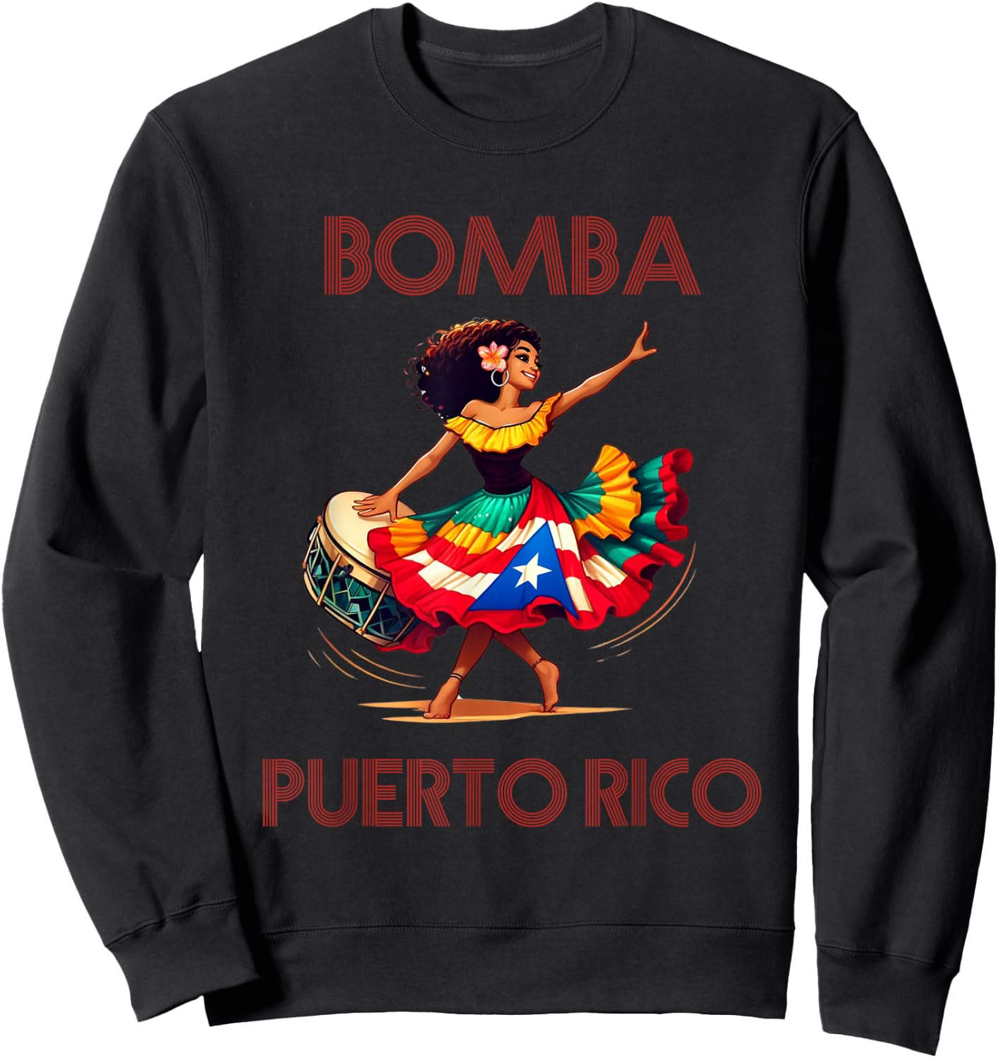 Puerto Rico Flag Hispanic Heritage Month Women Bomba Dancer Sweatshirt - Sweatshirt | Black
