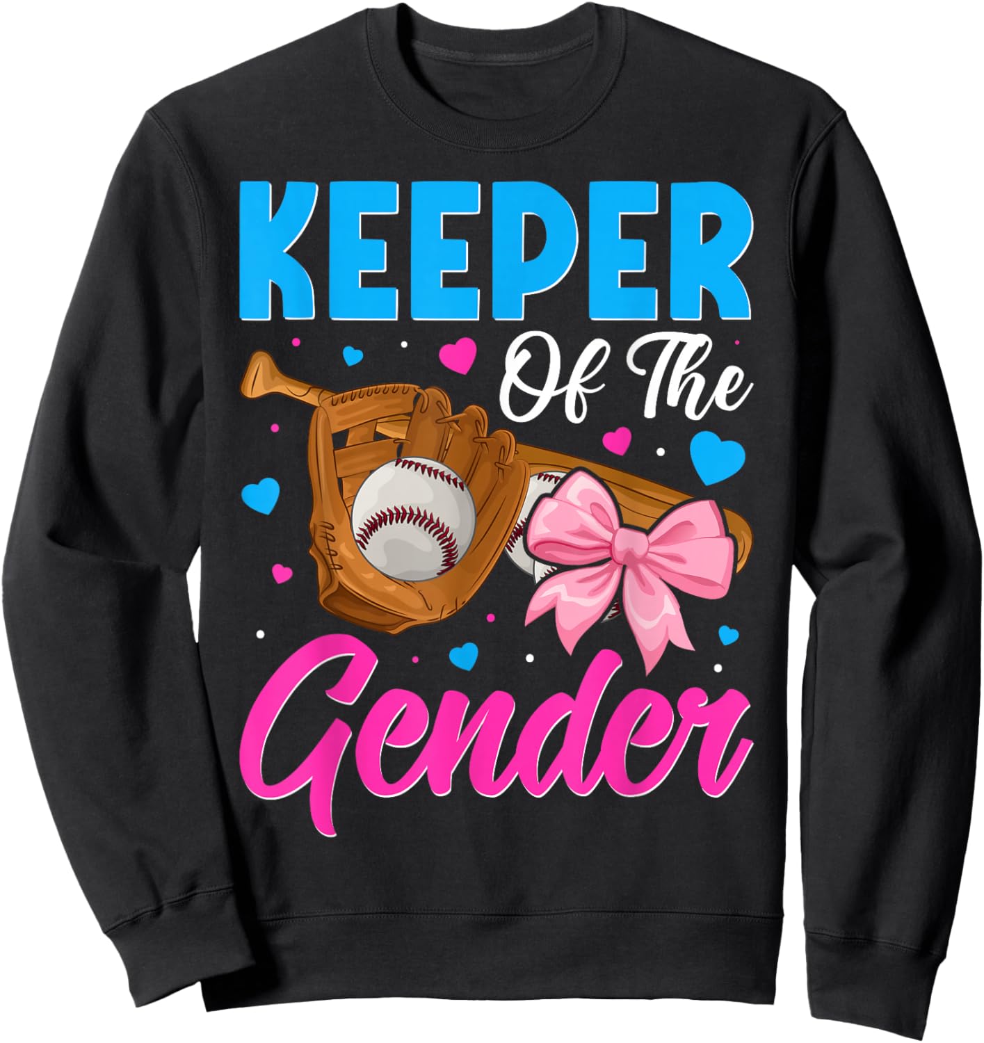 Keeper Of The Gender Baseball or Bows Gender Reveal Party Sweatshirt - Sweatshirt | Black