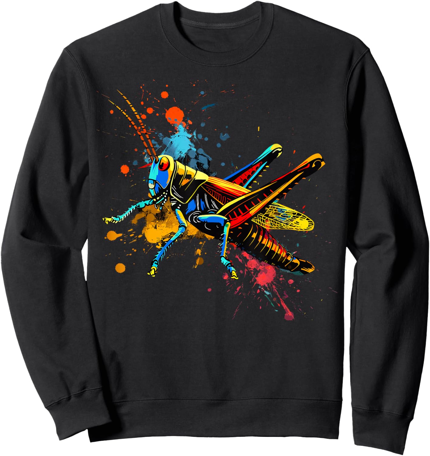 Cool Grasshopper on colorful painted Grasshopper Sweatshirt - Sweatshirt | Black