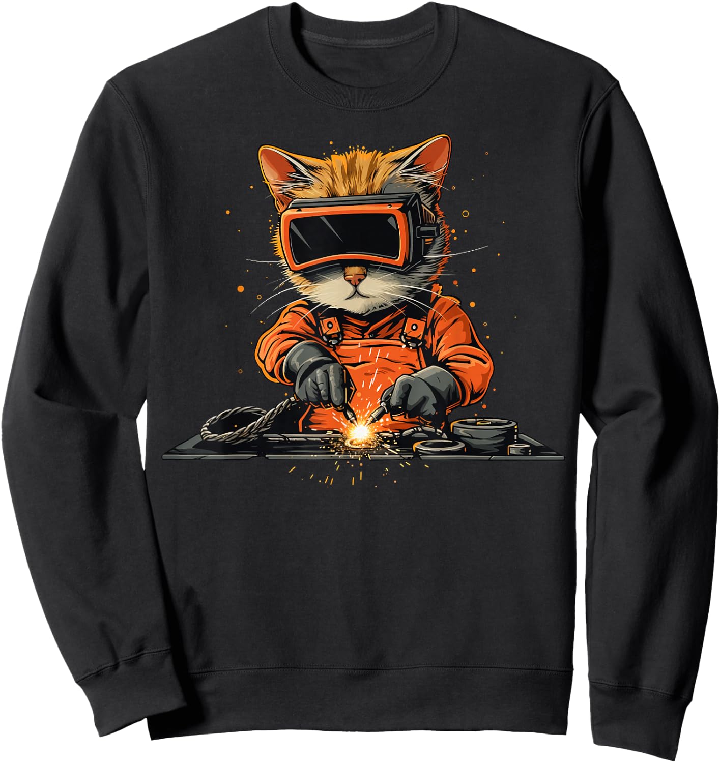 Funny Cat Welder Sweatshirt - Sweatshirt | Black