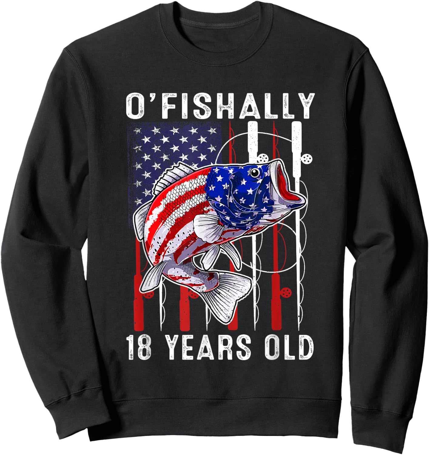 Kids O'fishally 18 Years Old Birthday 18th Birthday Fishing Sweatshirt - Sweatshirt | Black