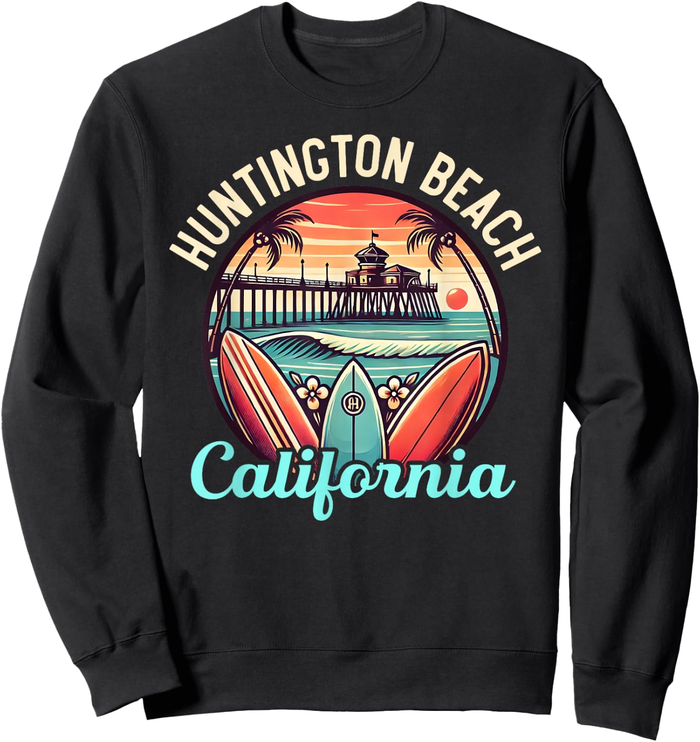 Huntington Beach California, Los Angeles, Surfer Retro Gifts Sweatshirt - Sweatshirt | Black