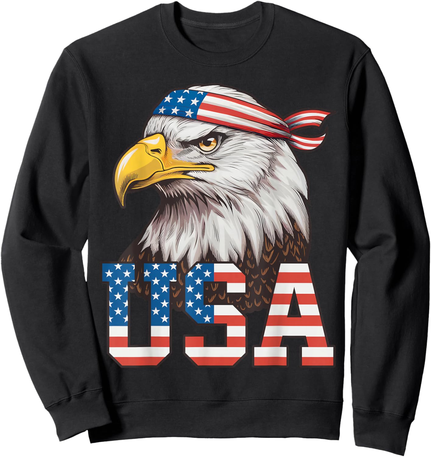 USA American Flag Men Women Kids Bald Eagle Patriotic Sweatshirt - Sweatshirt | Black