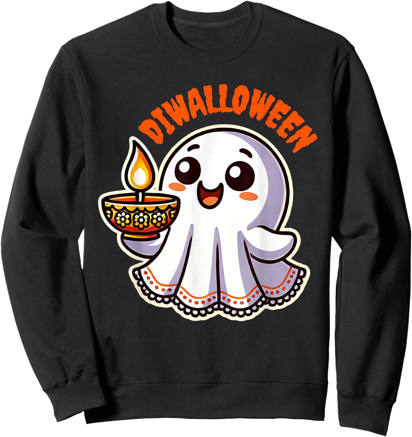 Fun Boo Ghost Lantern Diwali Deepavali Halloween Diwalloween Sweatshirt - Sweatshirt | Black