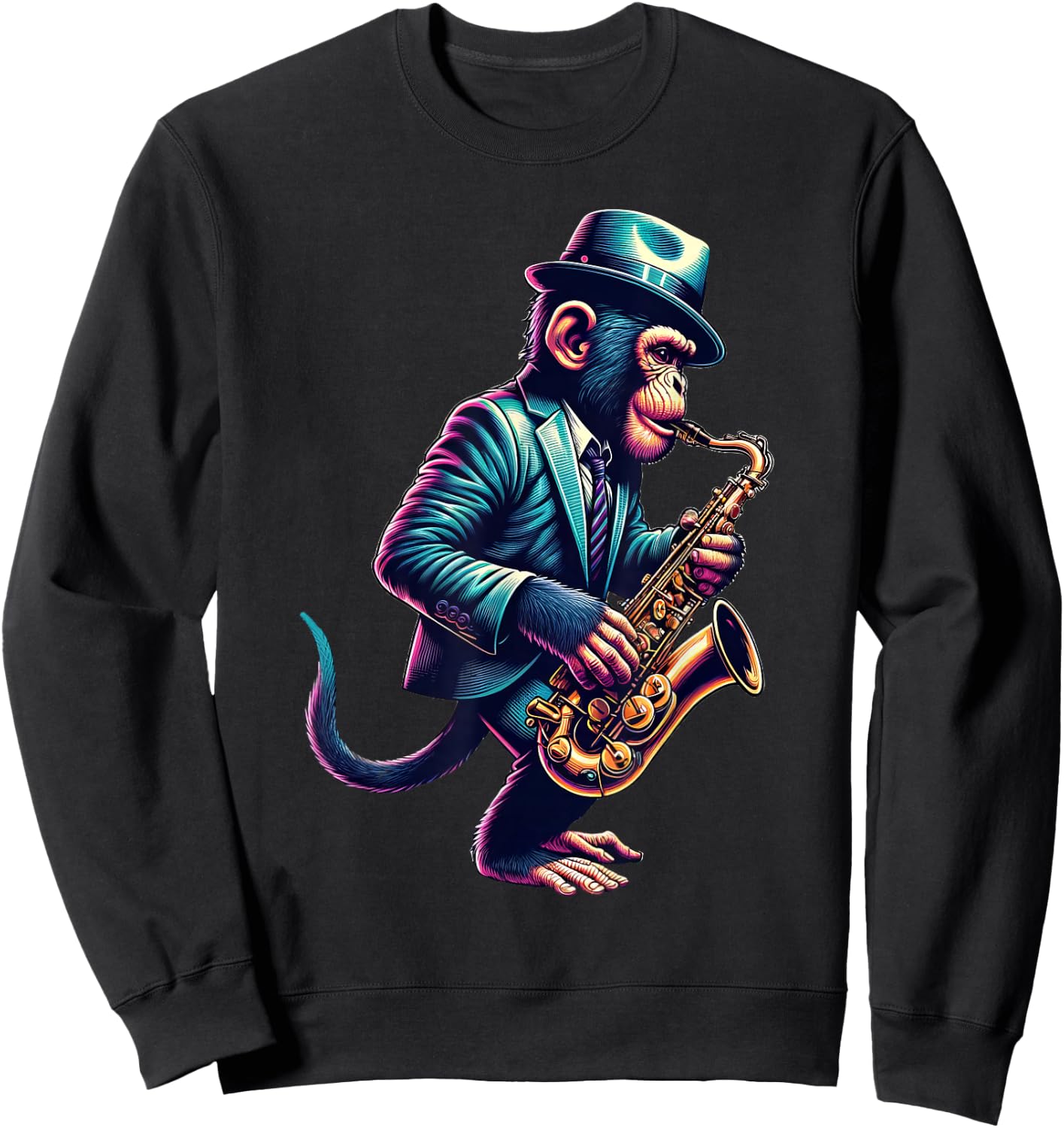 Cute Monkey Playing Saxophone Monkeys Musician Music Sweatshirt - Sweatshirt | Black