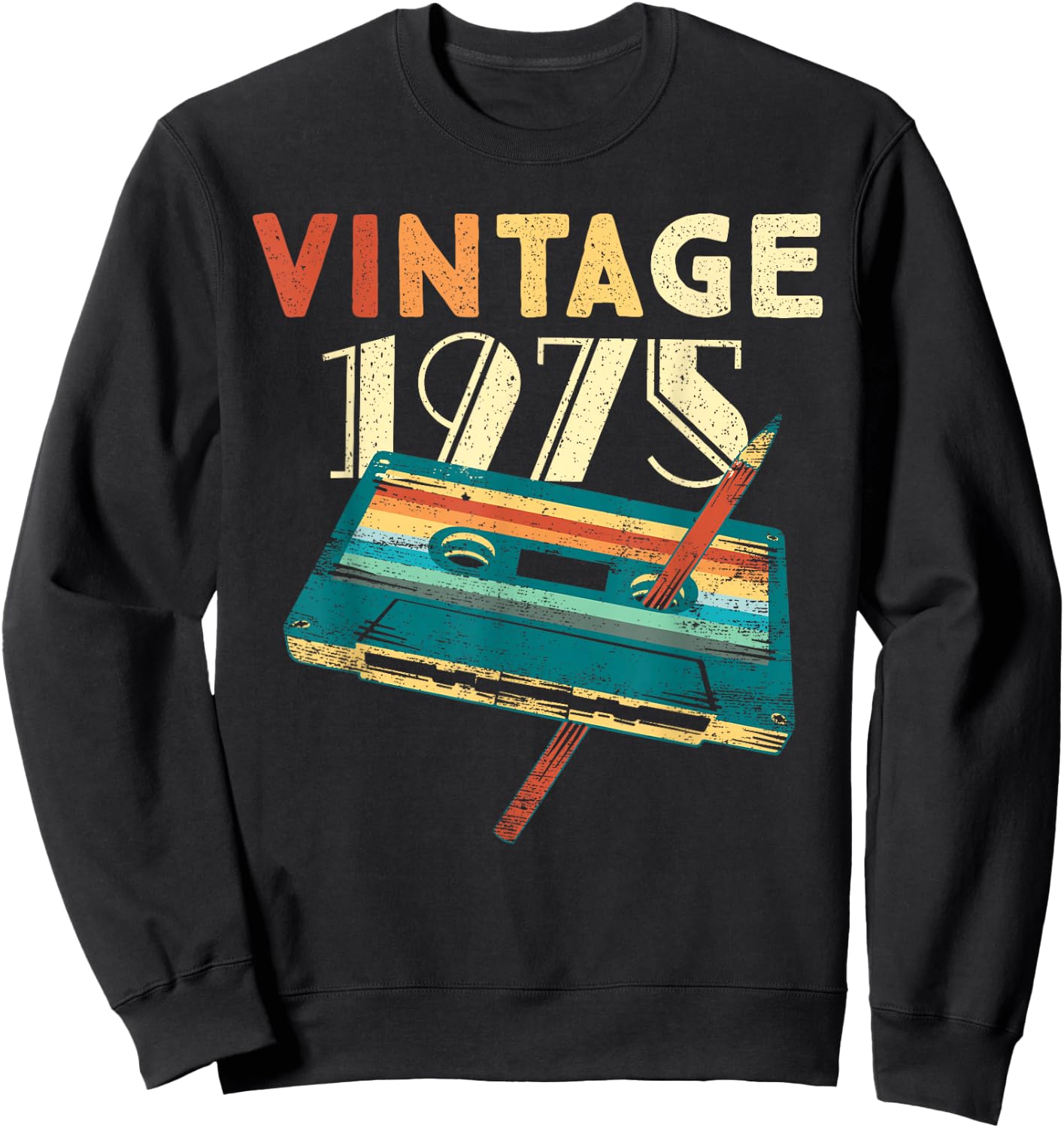 50 Years Old Gifts Vintage 1975 Music Cassette 50th Birthday Sweatshirt - Sweatshirt | Black