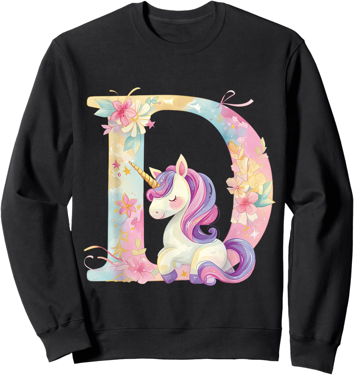 D Initial Letter Alphabet Unicorn Birthday Outfit Monogram D Sweatshirt - Sweatshirt | Black