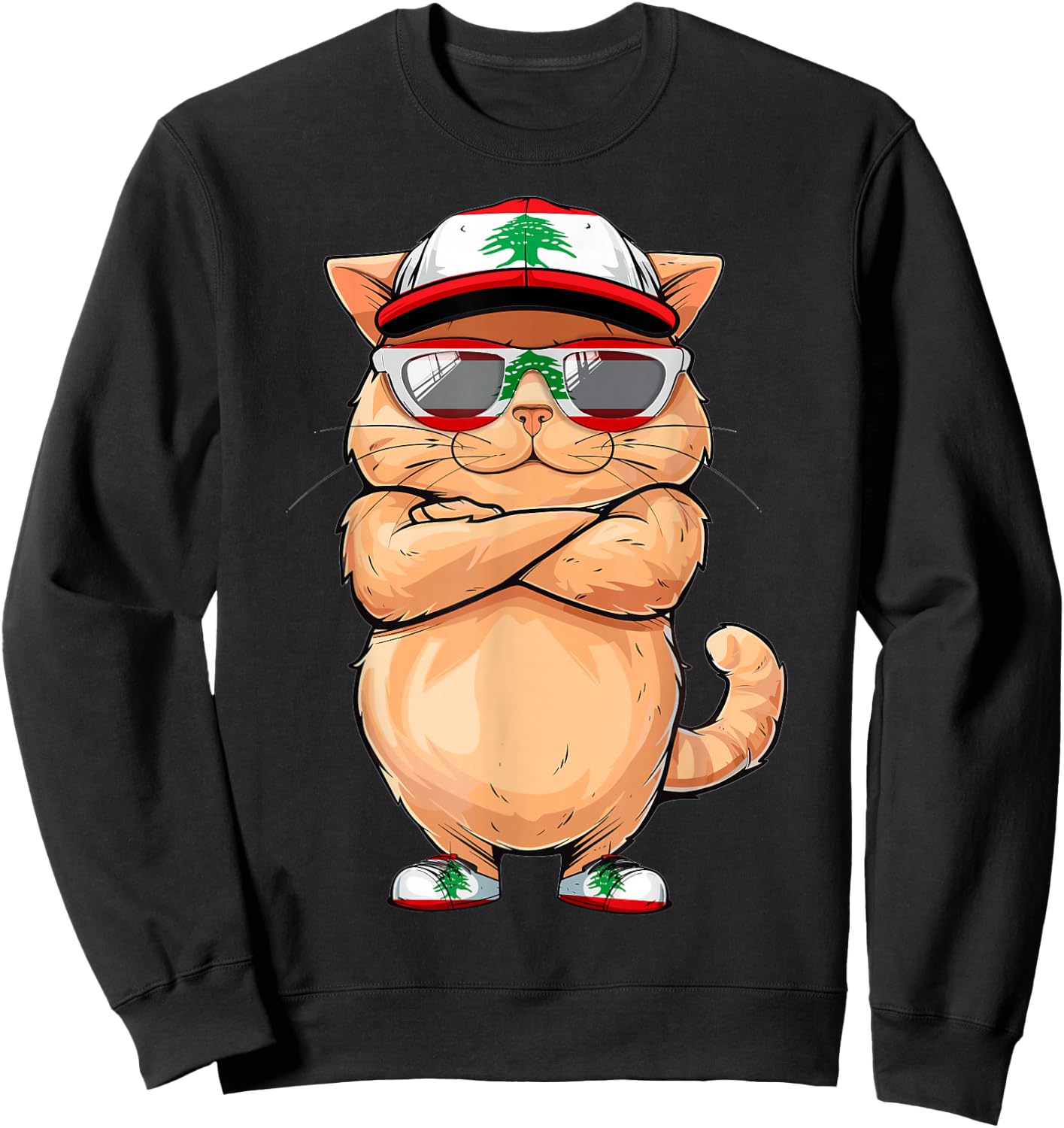 Lebanese Flag Cat Mom Souvenirs Products Kitten Lebanon Sweatshirt - Sweatshirt | Black