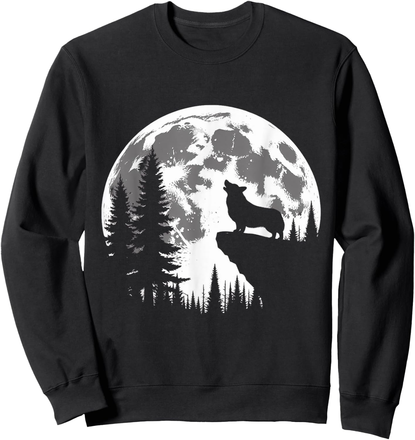 Corgi Dog Moon Howl in Forest Halloween Costume Men Women Kids Sweatshirt - Sweatshirt | Black