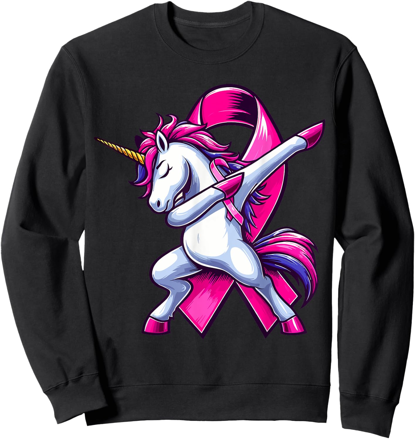 Pink Ribbon Unicorn Breast Cancer Awareness for Girls Kids Sweatshirt - Sweatshirt | Black