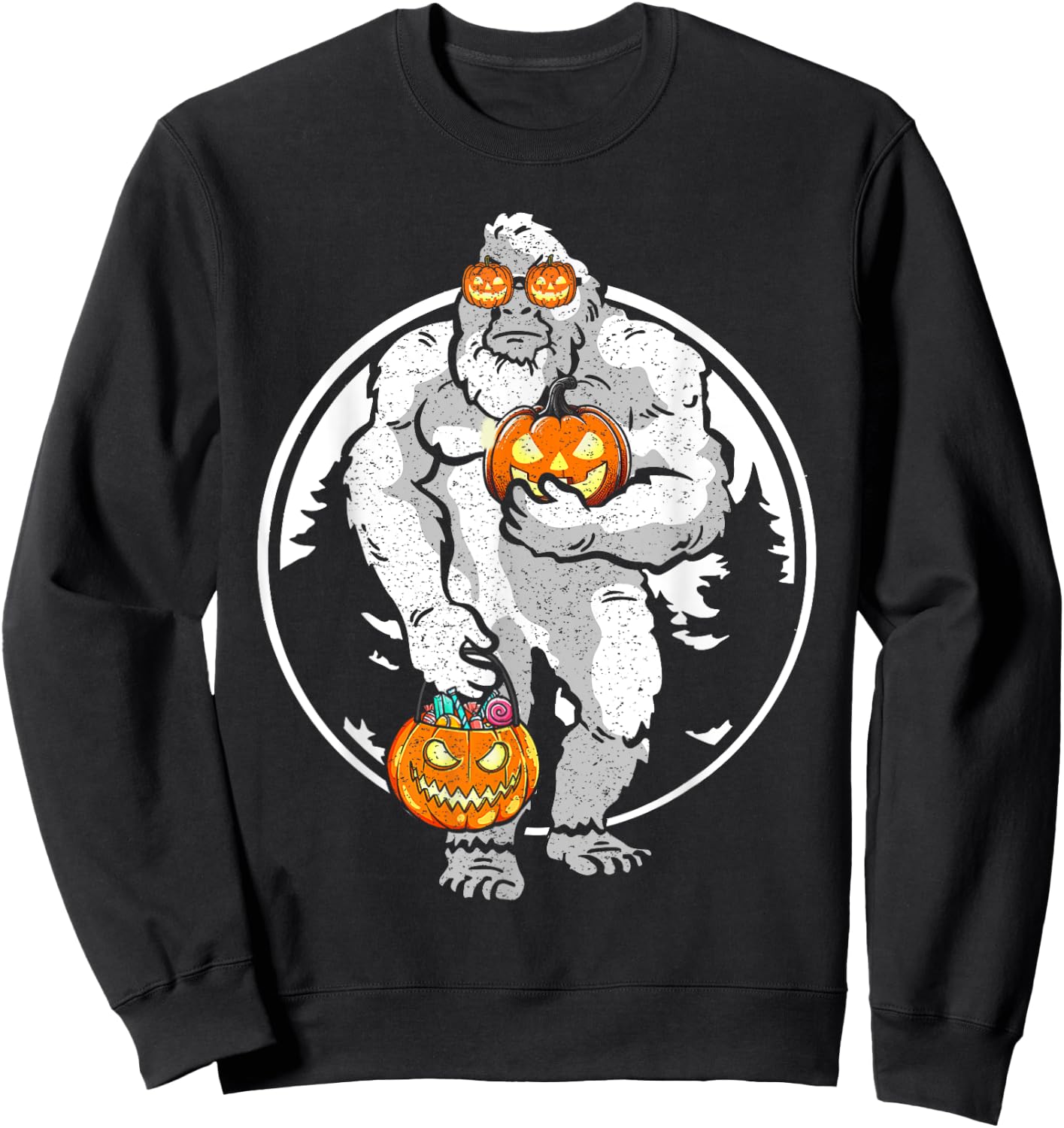 Bigfoot Yeti Pumpkin Candy Funny Halloween Sasquatch Costume Sweatshirt - Sweatshirt | Black
