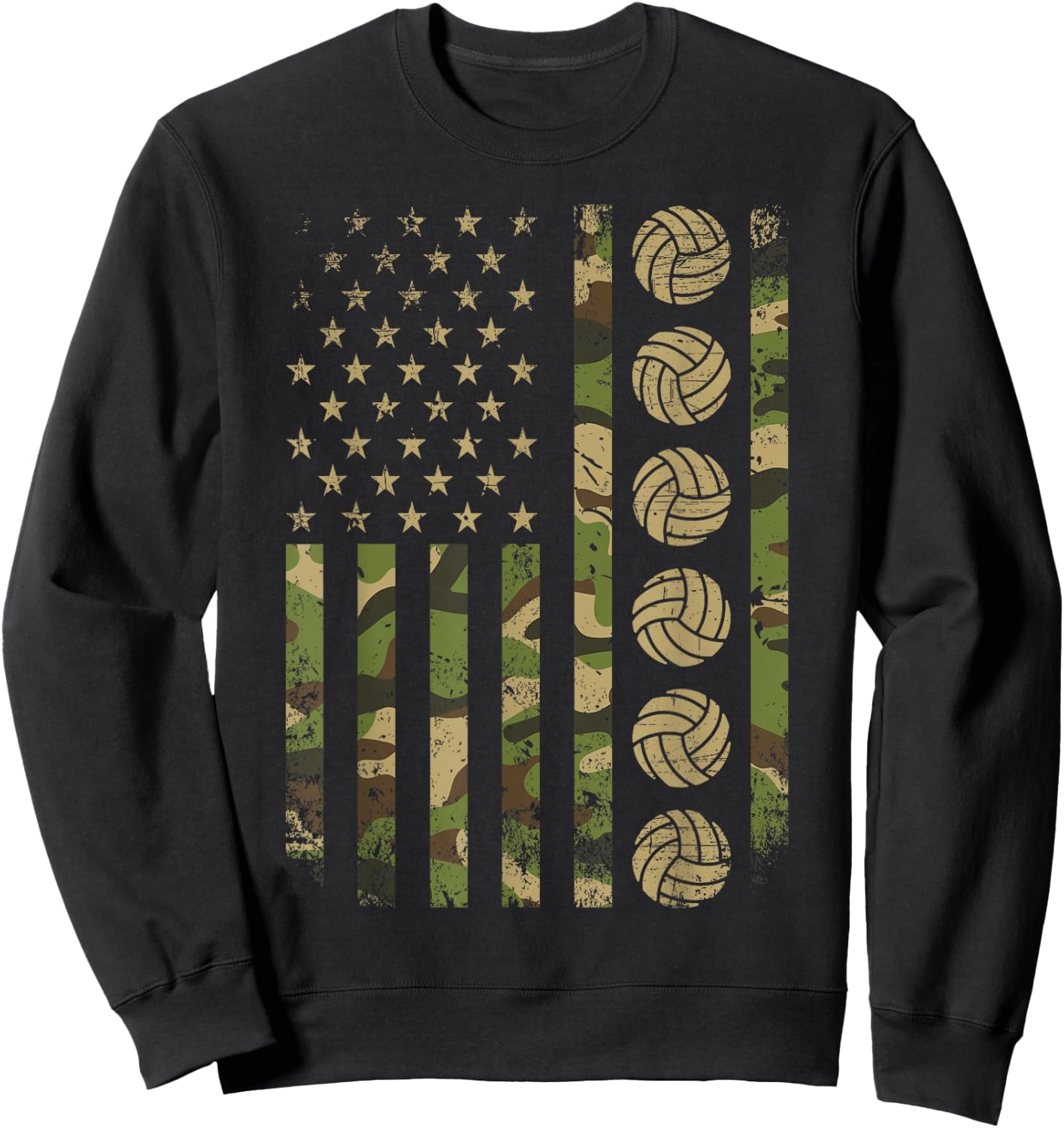 Patriotic Volleyball Player Camo American Flag Volleyball Sweatshirt - Sweatshirt | Black