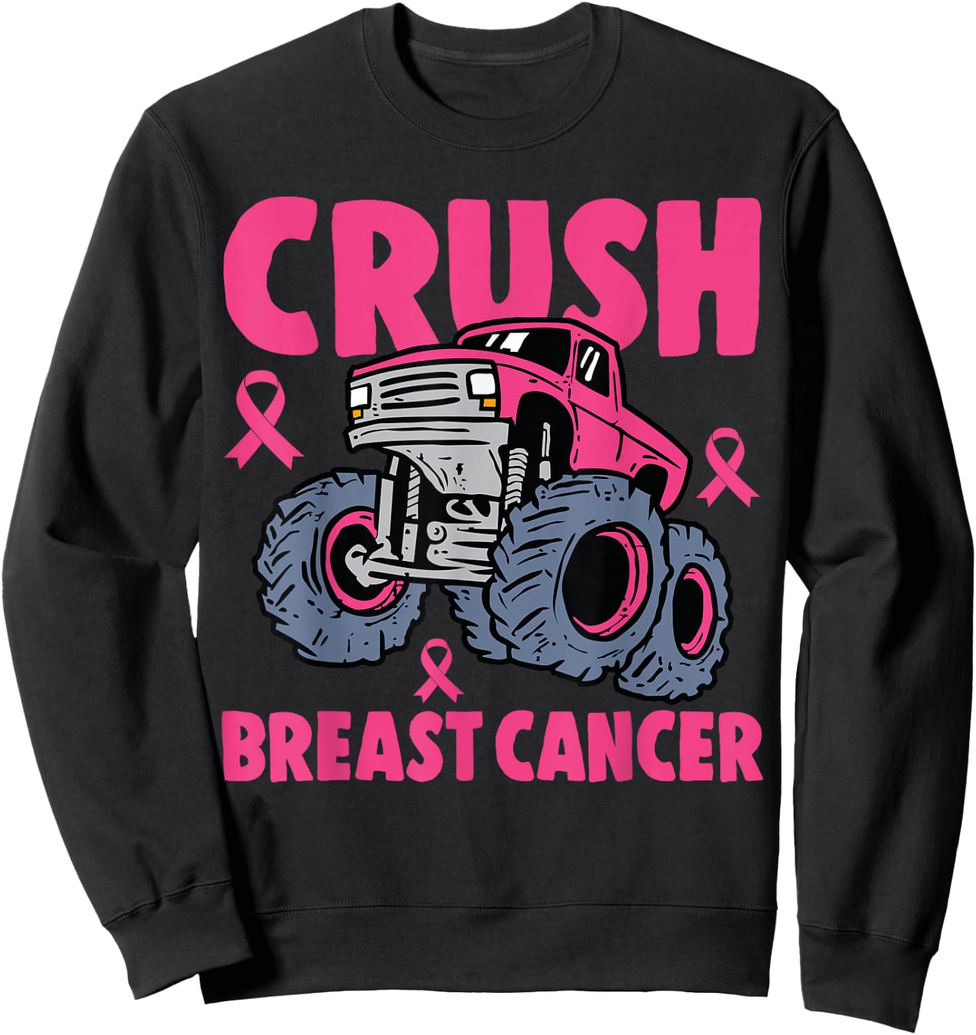 Crush Breast Cancer Awareness Monster Truck kids Boys Girls Sweatshirt - Sweatshirt | Black