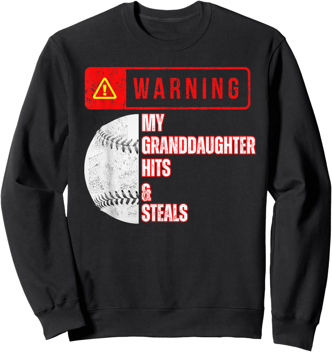 Warning My Granddaughter Hits & Steals Funny Baseball Sweatshirt - Sweatshirt | Black