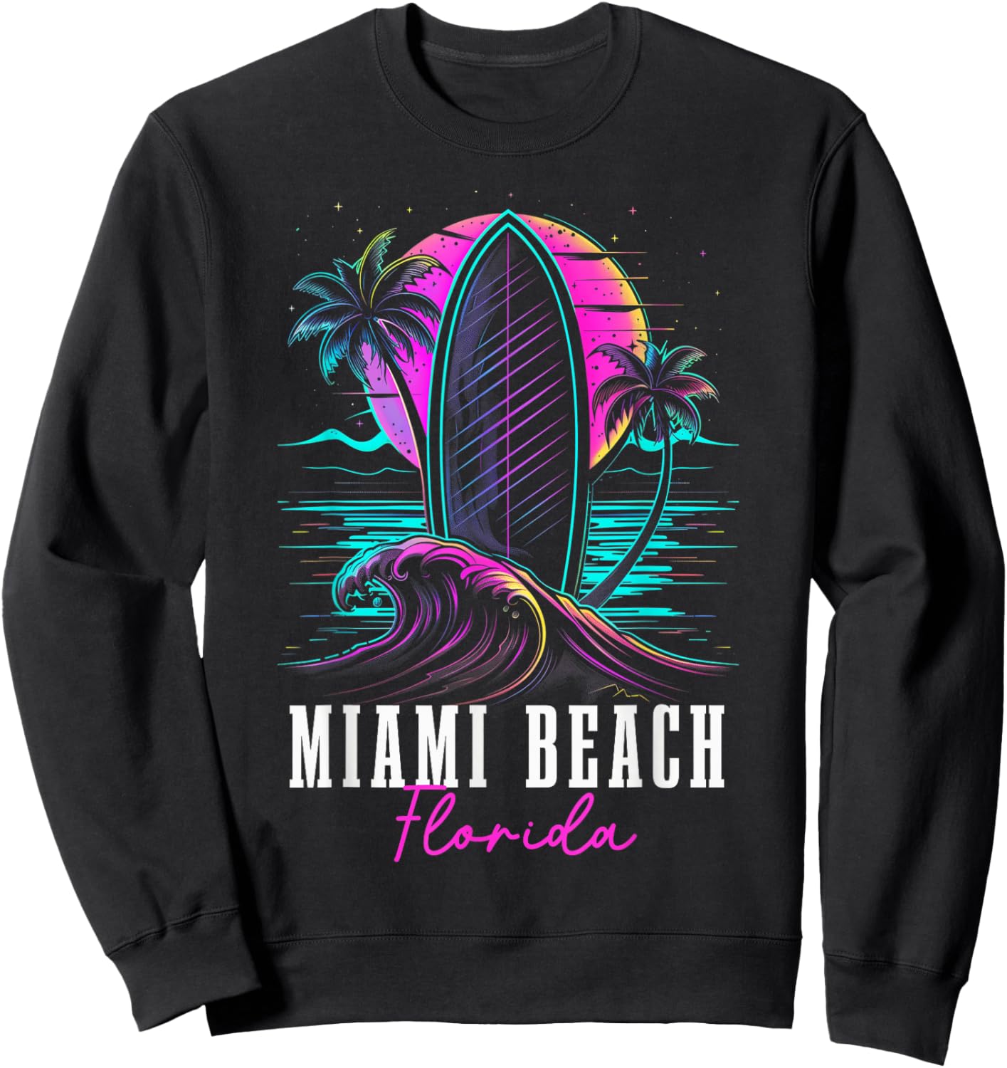 Miami Beach Florida Surfing Retro Wave Surf Beach Surfer Sweatshirt - Sweatshirt | Black