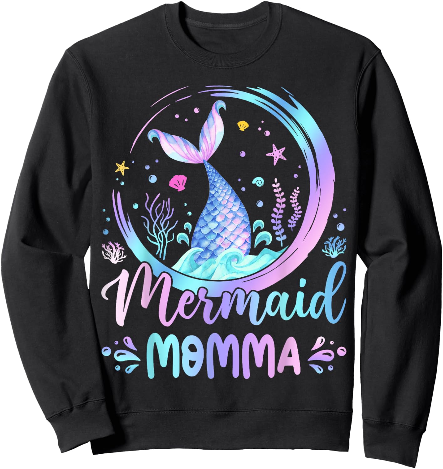 Mermaid Momma Family Matching Birthday Party Sweatshirt - Sweatshirt | Black