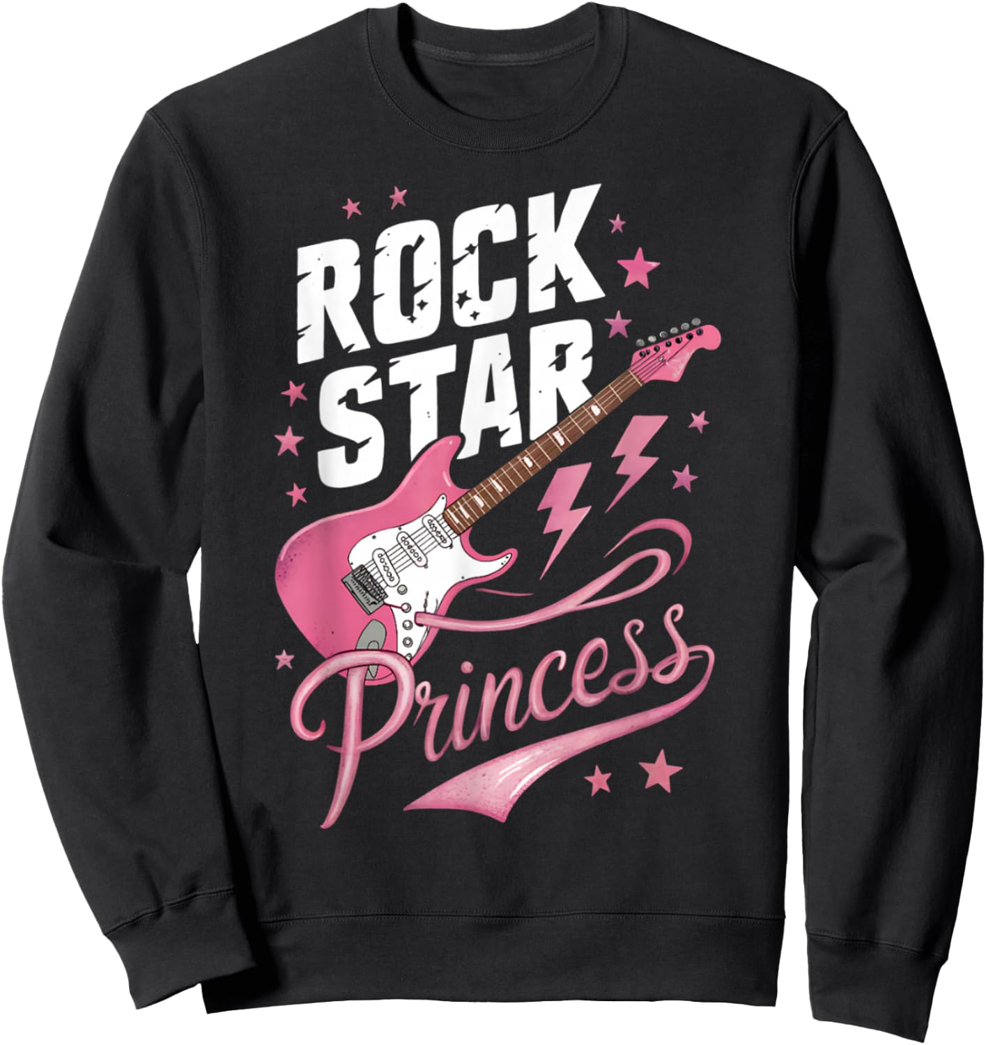 Girls Women's Teen Rock Star Princess Electric Guitar Design Sweatshirt - Sweatshirt | Black