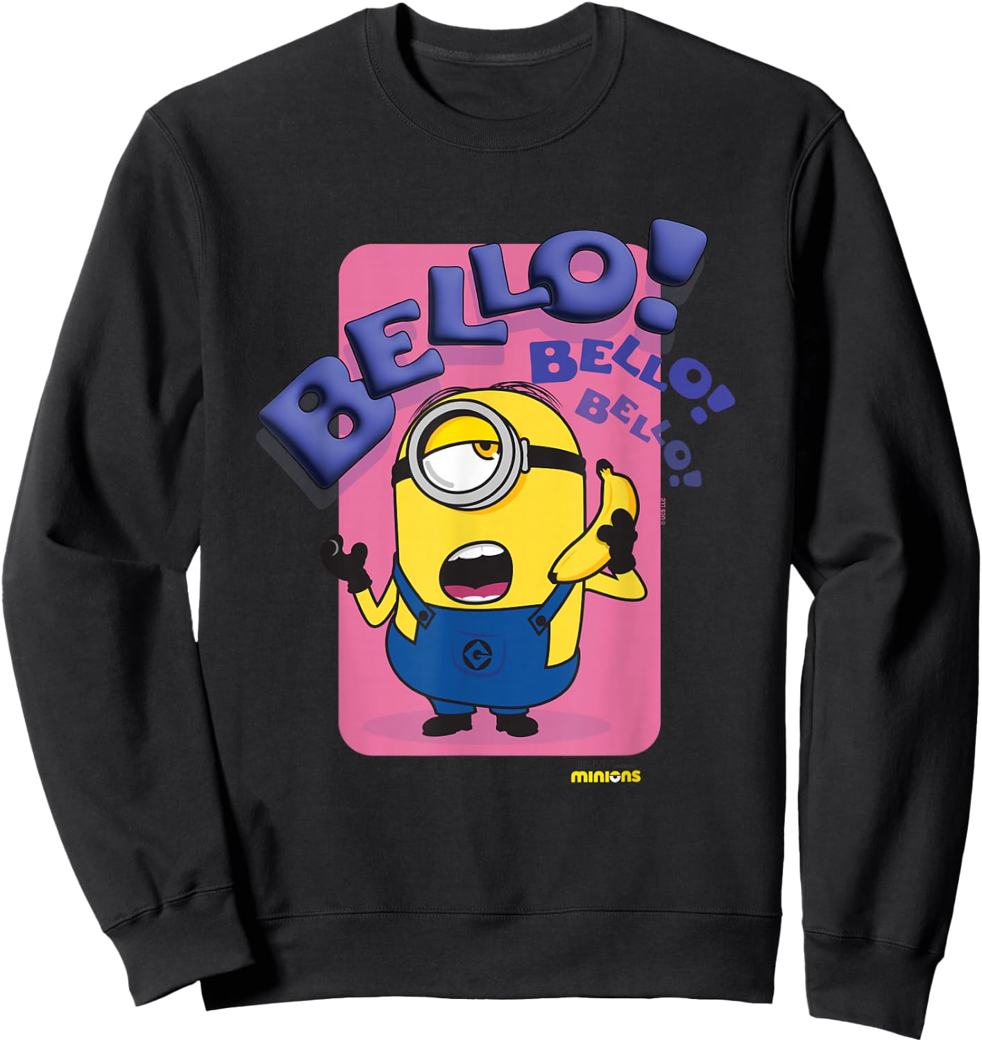 Minions Bello! Bello! Bello! Stuart Talking On Banana Phone Sweatshirt - Sweatshirt | Black
