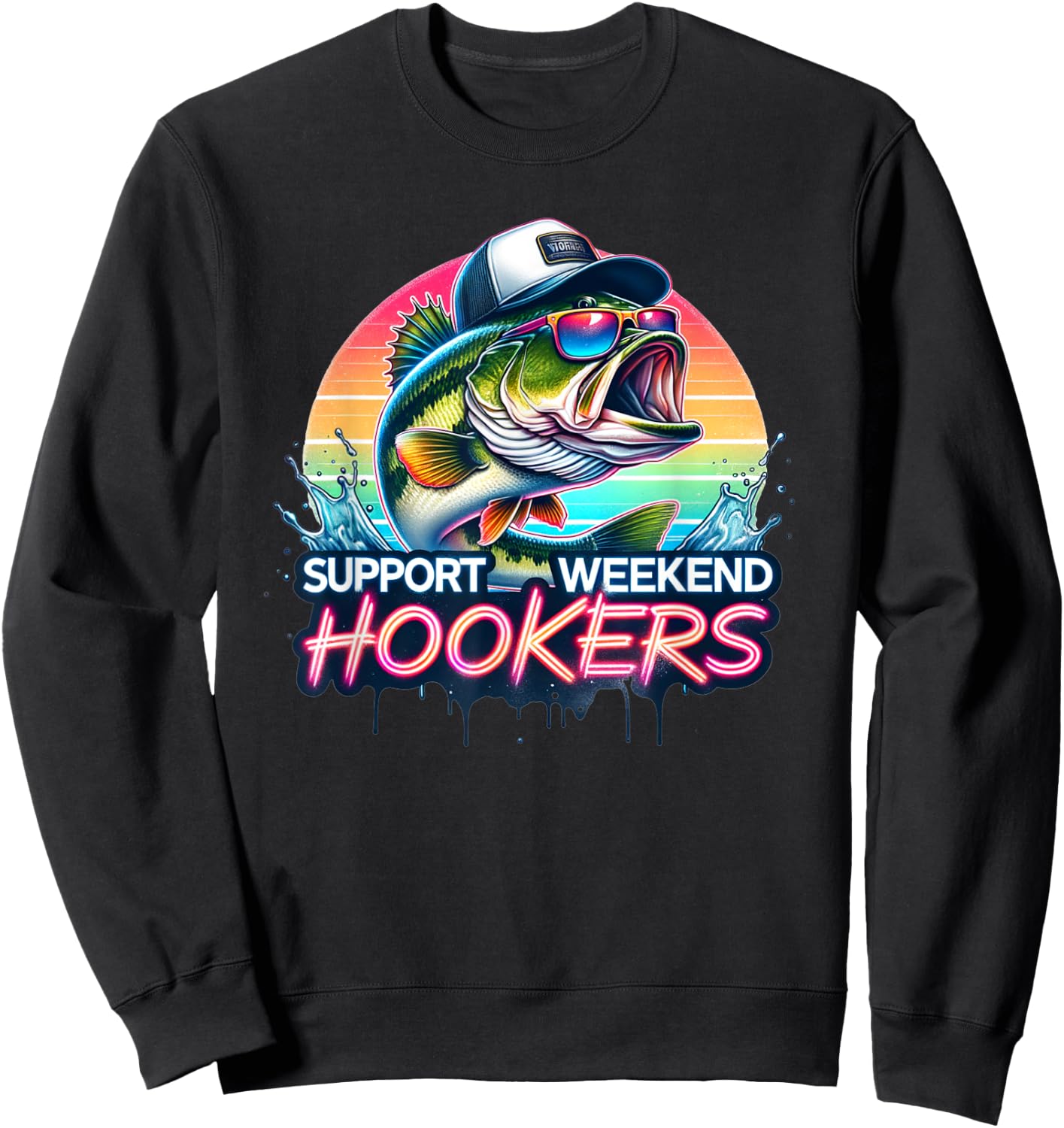 Support Weekend Hookers Funny Bass Fishing Design Sweatshirt - Sweatshirt | Black
