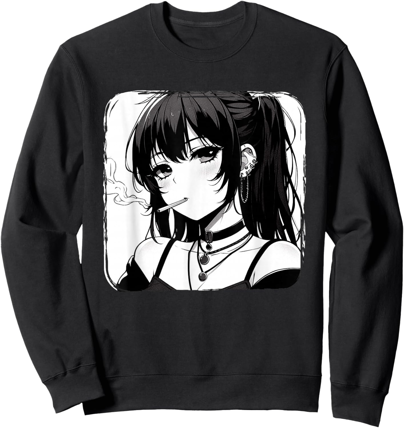 Anime Horror Girl Aesthetic Grunge Waifu Japanese Otaku Sweatshirt - Sweatshirt | Black