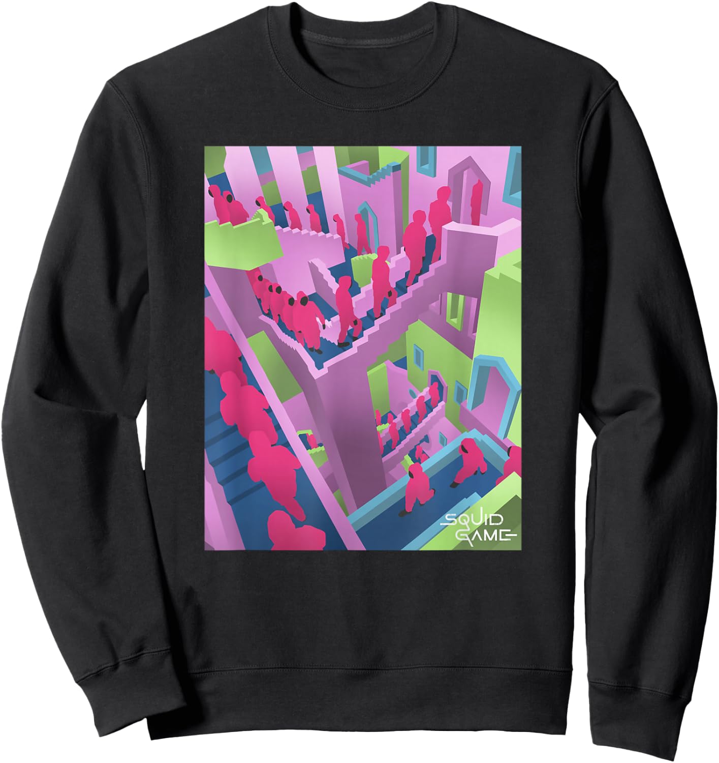 Squid Game Guards Stairs Neon Poster Sweatshirt - Sweatshirt | Black