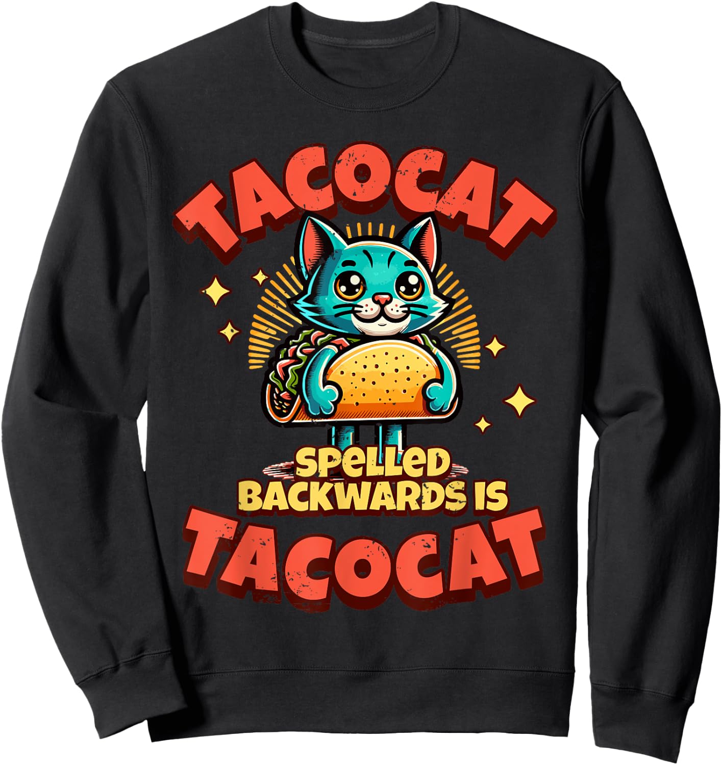 Retro Tacocat Spelled Backwards Is Taco Cat , Cute Paws Women Girls Kids Sweatshirt - Sweatshirt | Black