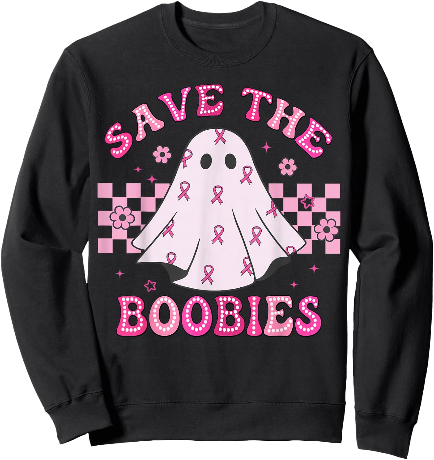 Save The Boobies Retro Groovy Breast Cancer Awareness Sweatshirt - Sweatshirt | Black
