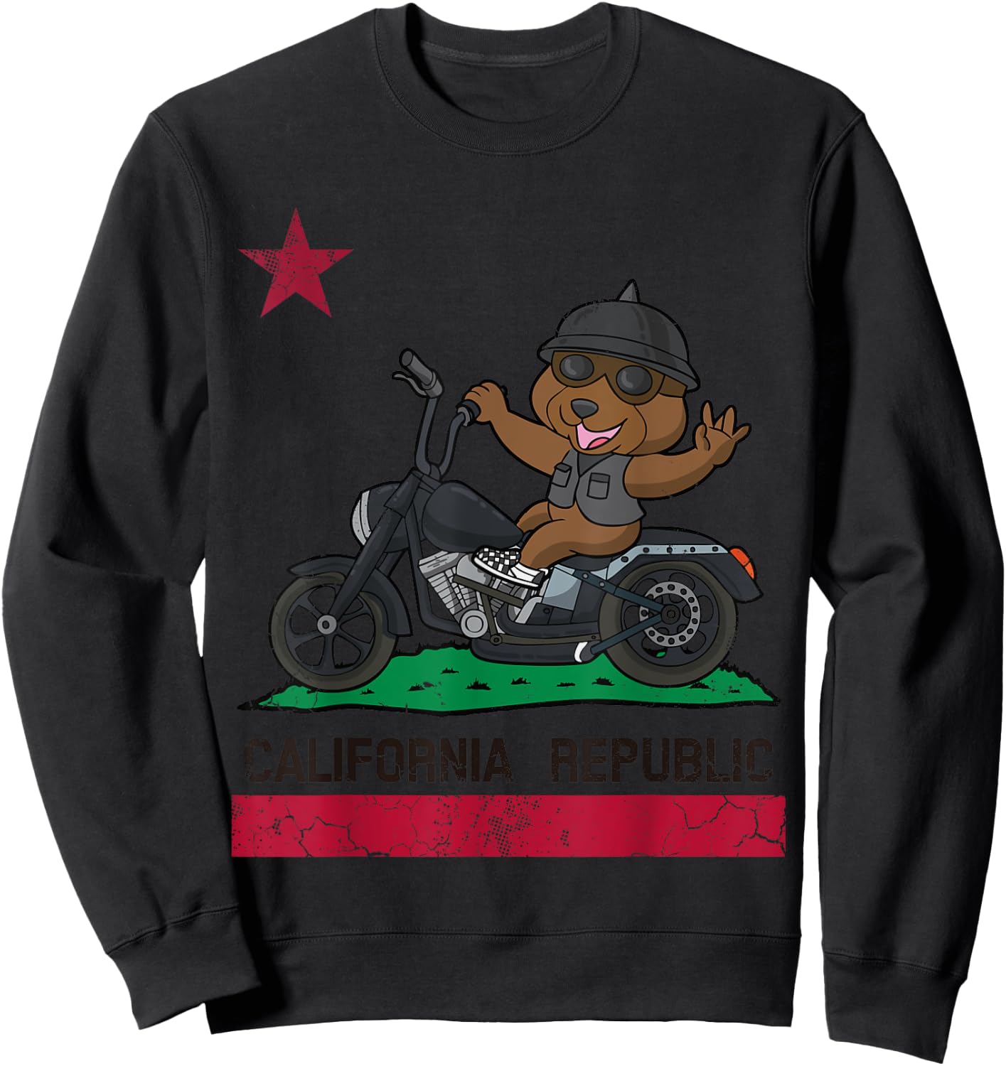 California Republic Flag Bear Biker Motorcycle Sweatshirt - Sweatshirt | Black