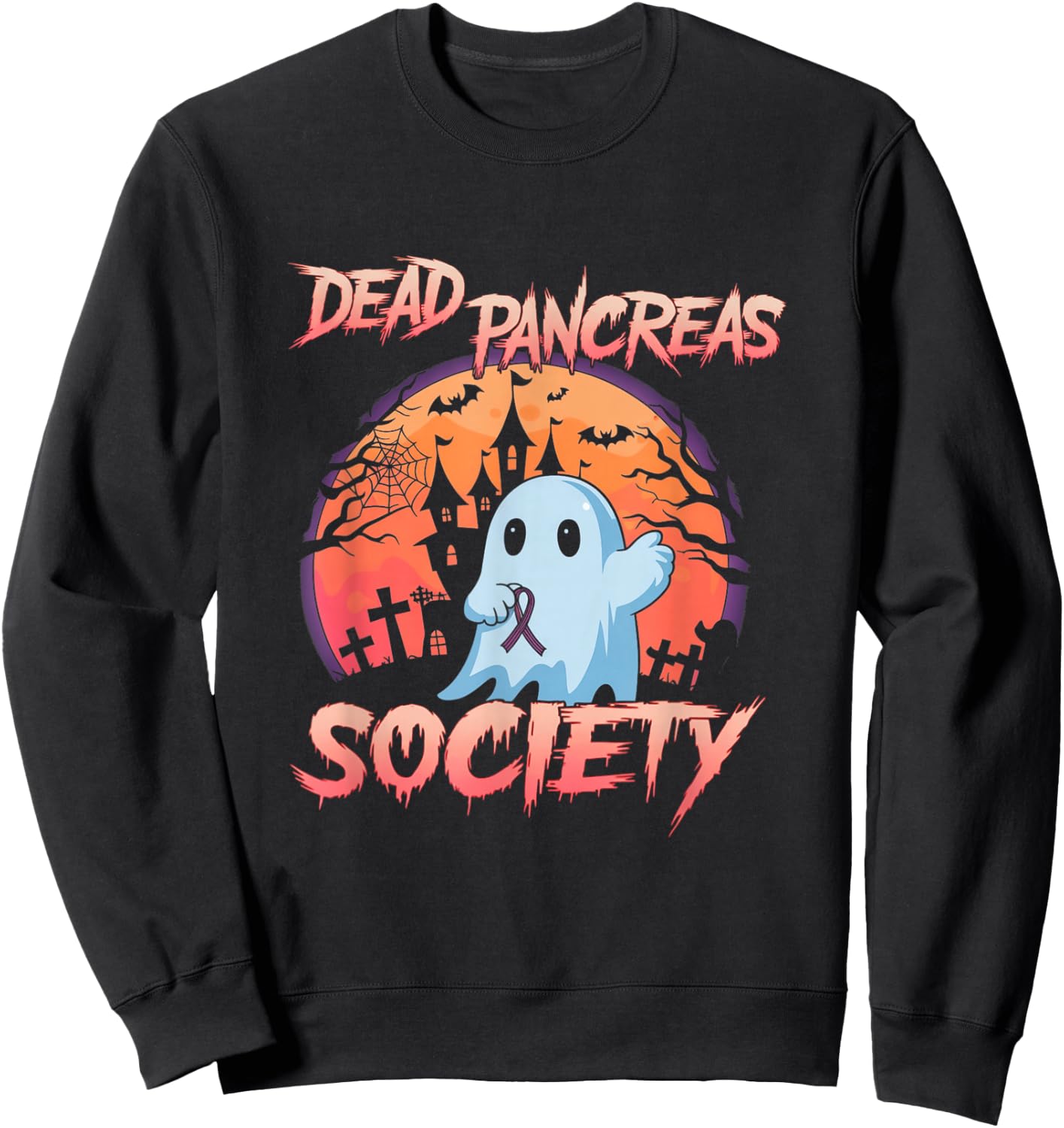Diabetes Awareness Dead Pancreas Society Ghost Halloween Sweatshirt - Sweatshirt | Black