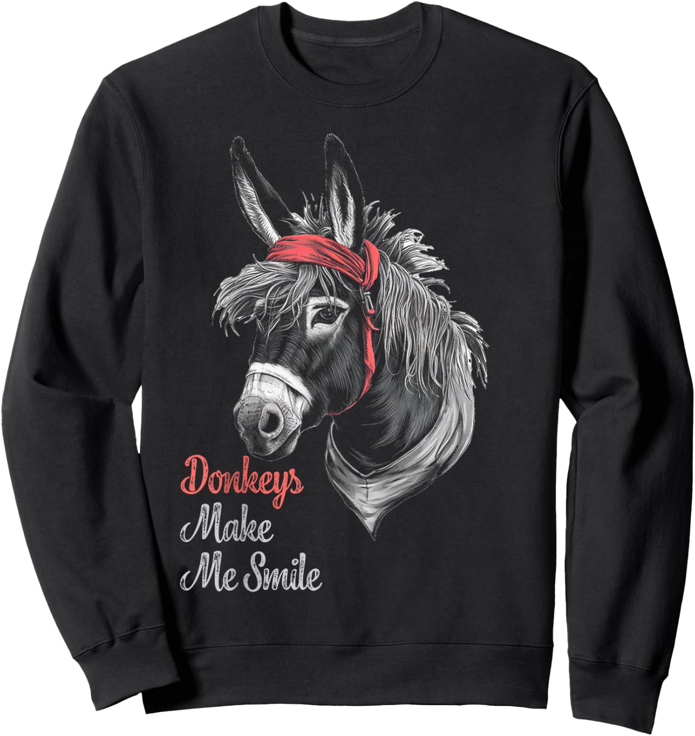 Donkeys Make Me Smile Cute Miniature DonkeyTail Red Bandana Sweatshirt - Sweatshirt | Black