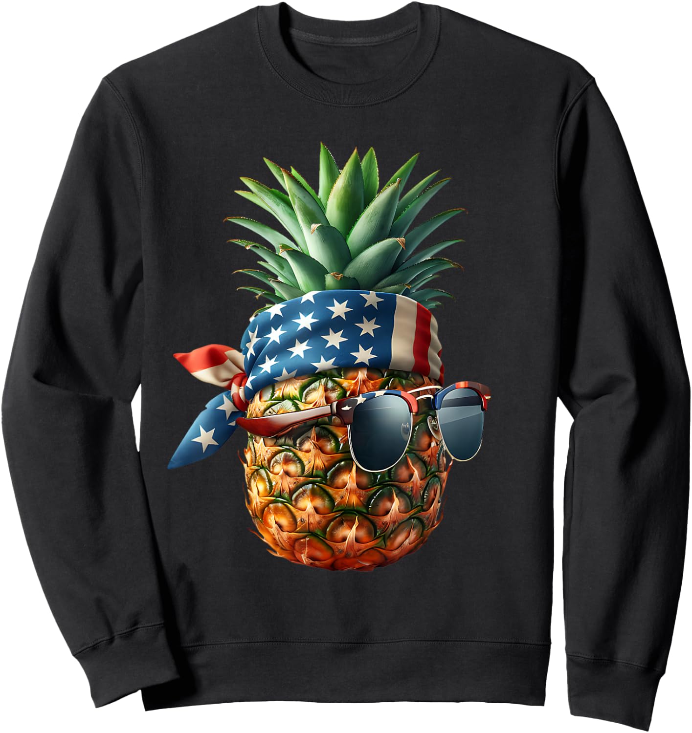 Pineapple with Bandana Sunglasses American Flag 4th of July Kids Men Sweatshirt - Sweatshirt | Black