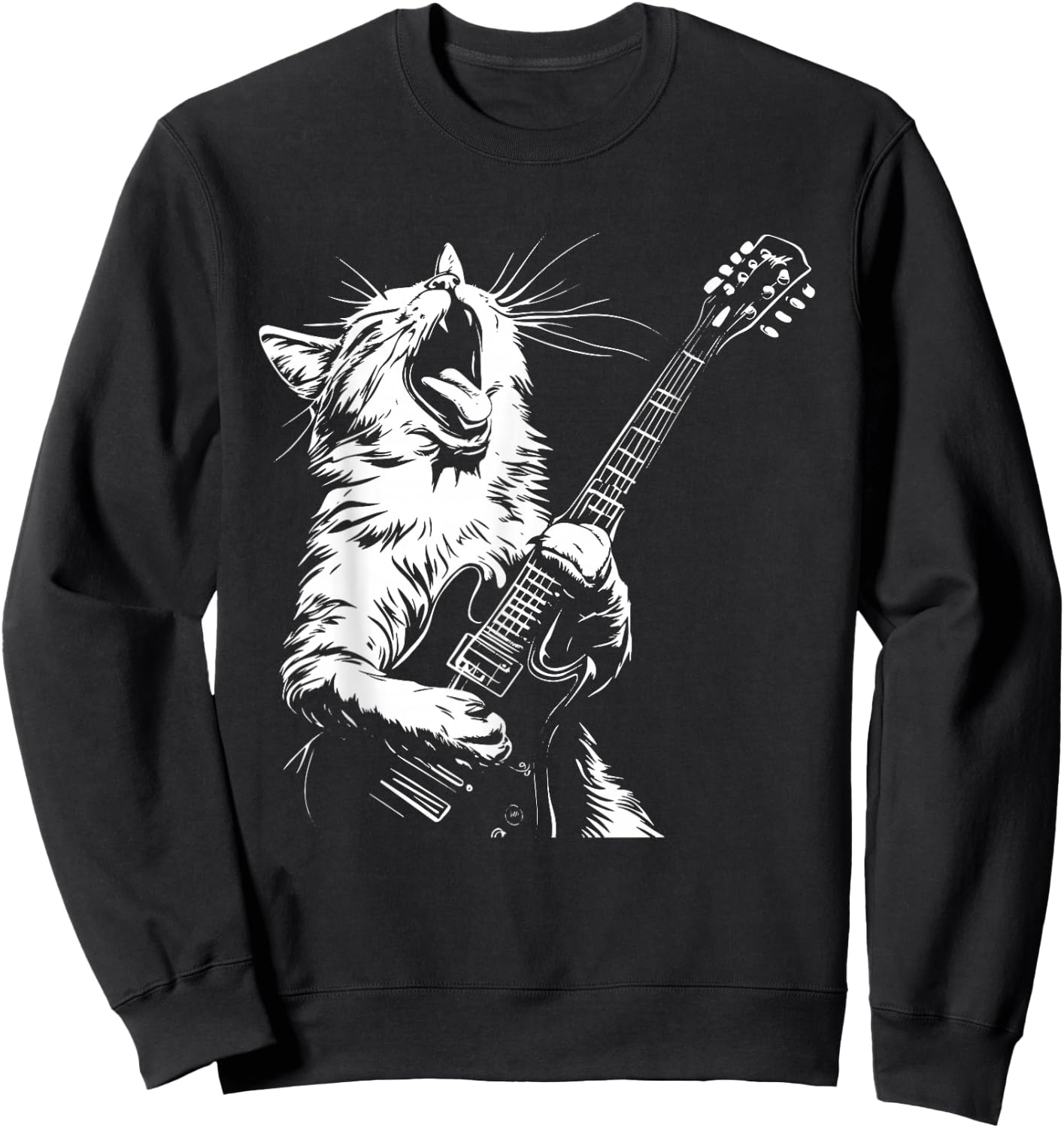 Funny Cat Playing Guitar Sweatshirt - Sweatshirt | Black