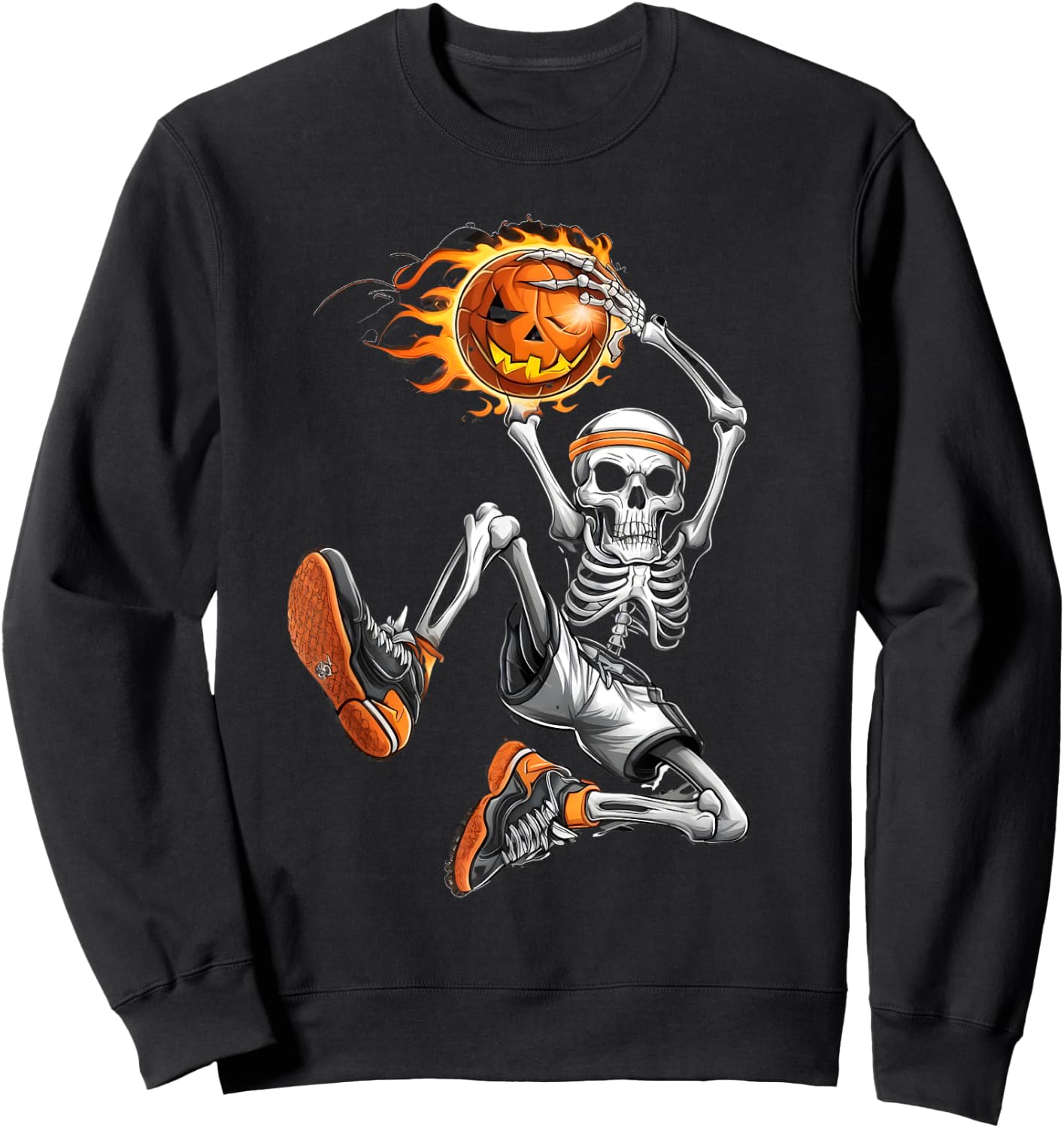 Vintage Skeleton Basketball Player with pumpking basketball Sweatshirt - Sweatshirt | Black