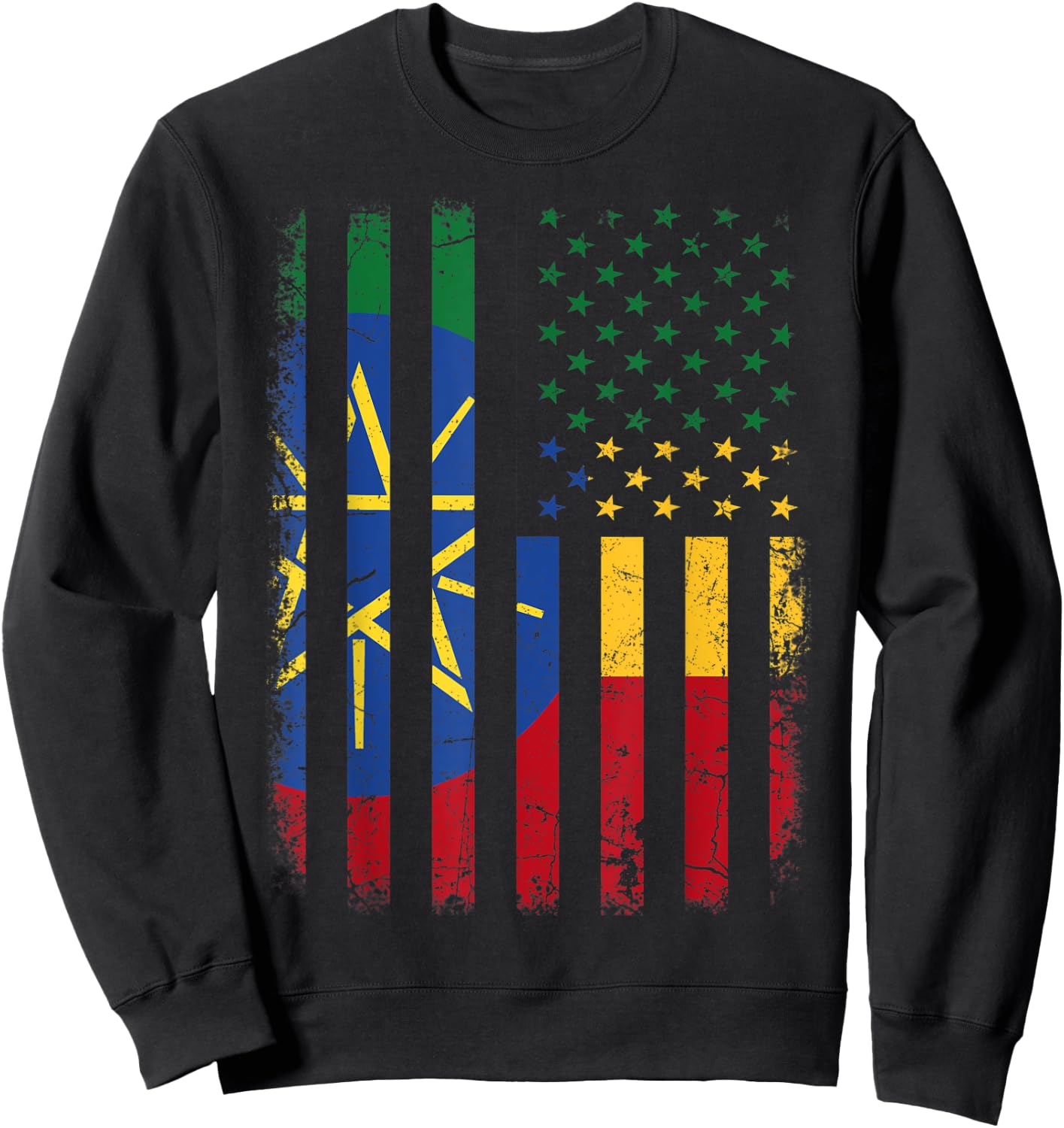 Ethiopian American Flag Ethiopian Roots Ethiopia America Women Kids Men Sweatshirt - Sweatshirt | Black