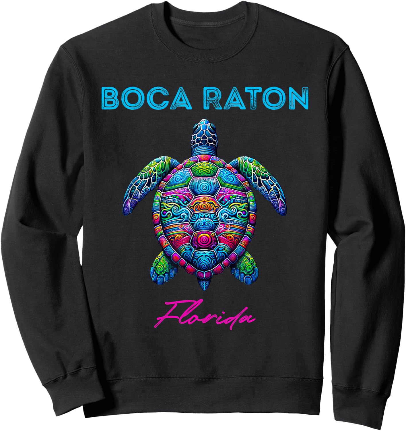 Boca Raton Florida Tribal Beach Sea Turtle Sweatshirt - Sweatshirt | Black