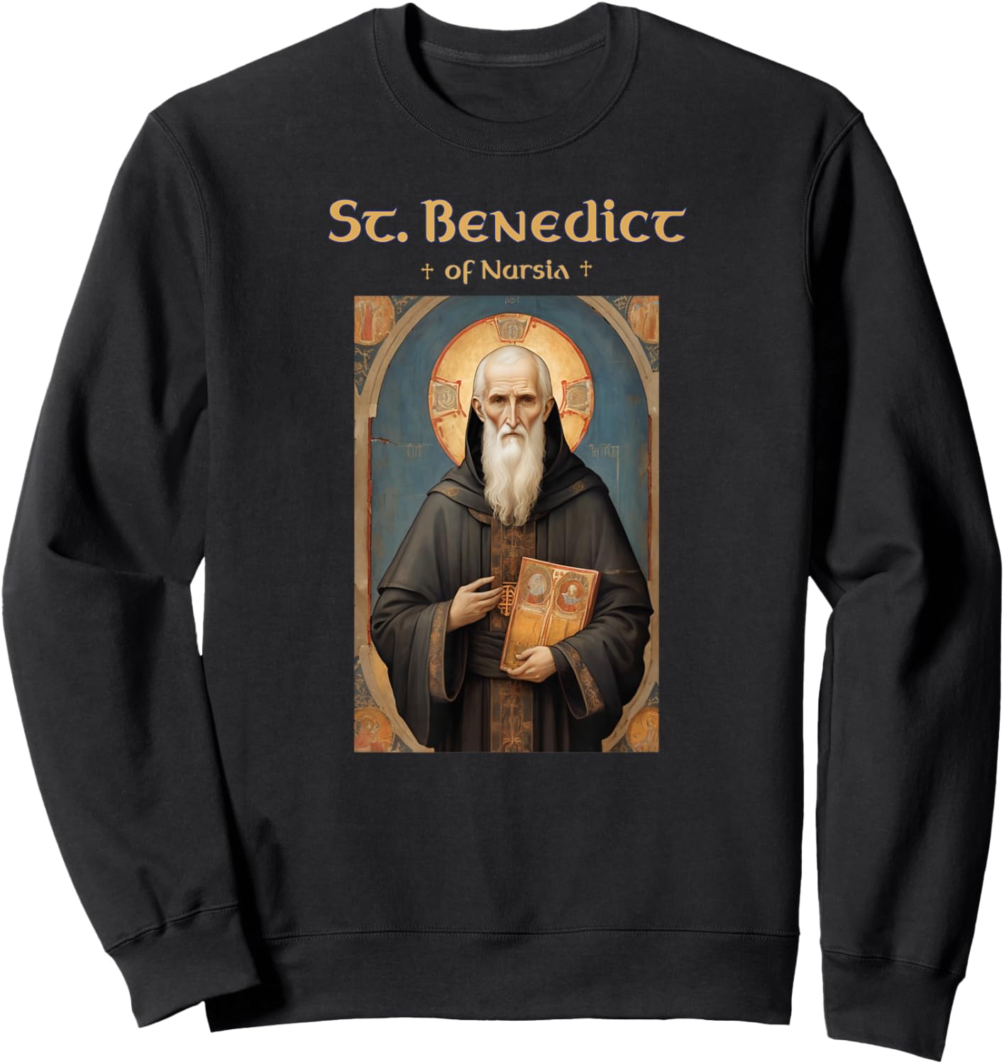 Saint Benedict Roman Catholic Icon Sweatshirt - Sweatshirt | Black