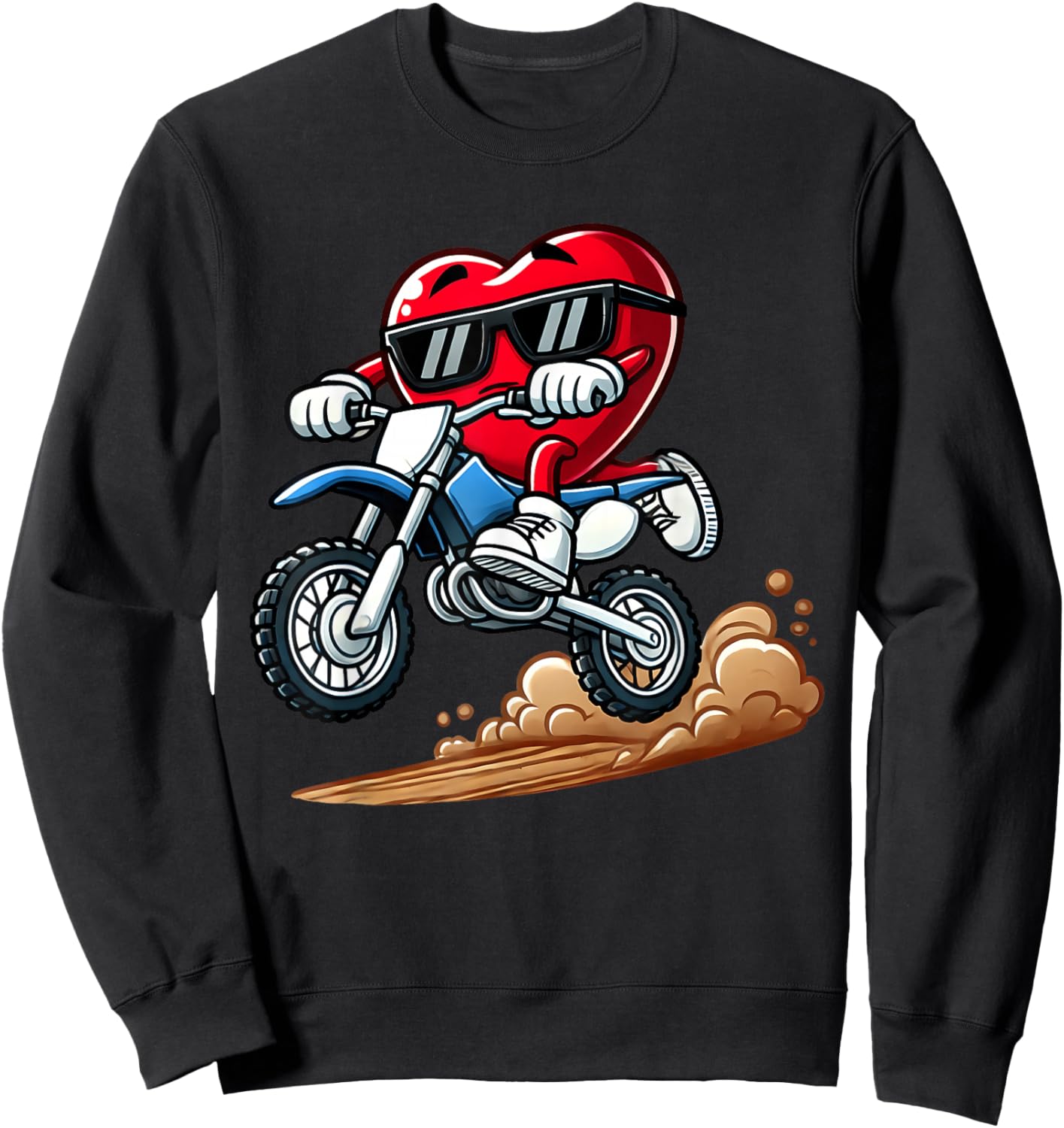 Valentine's Day Red Heart Dirt Bike Toddler Boys February Sweatshirt - Sweatshirt | Black