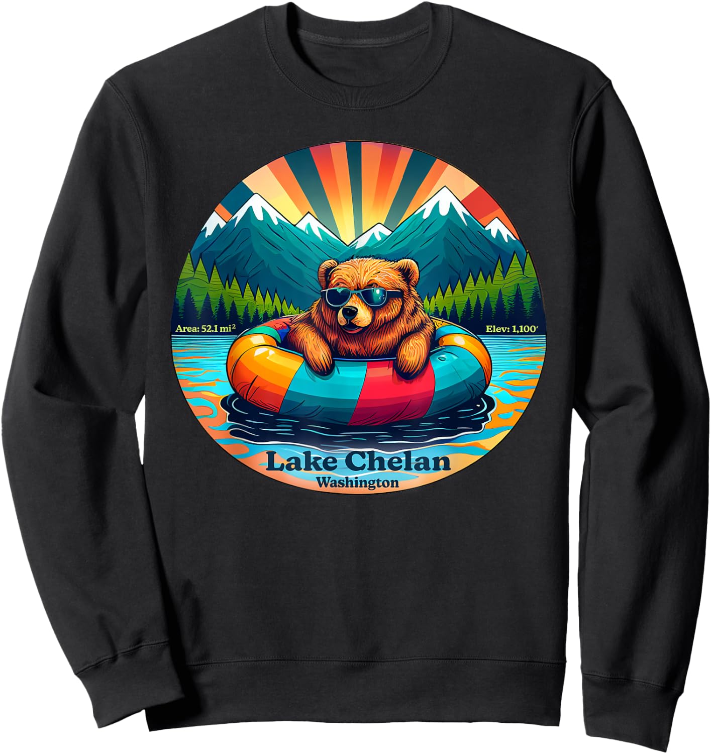 Lake Chelan, Washington Bear with Sunglasses Souvenir Sweatshirt - Sweatshirt | Black