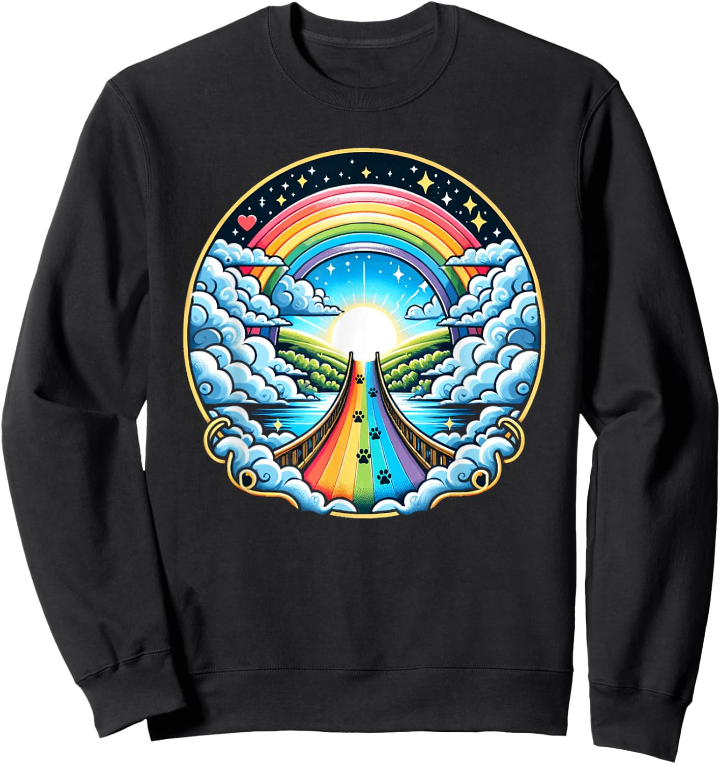 Loss of a Beloved Cat Dog. Rainbow Bridge Theme Sweatshirt - Sweatshirt | Black