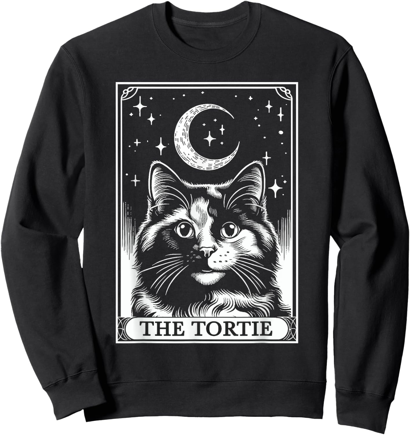 Tarot Card Vintage Crescent Moon Tortie Cat Mom Cat Lovers Women Kids Sweatshirt - Sweatshirt | Black