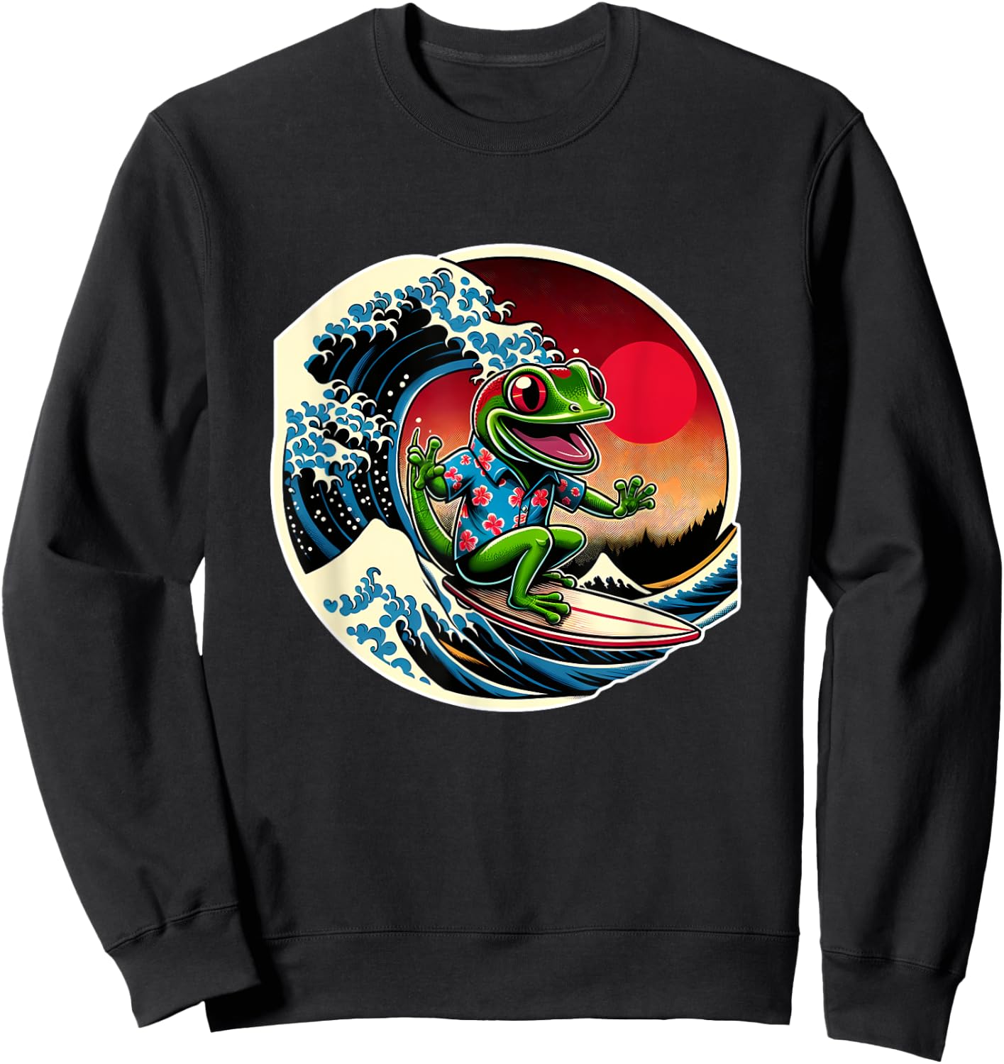 Great Wave Kanagawa Gecko Surfing Sweatshirt - Sweatshirt | Black