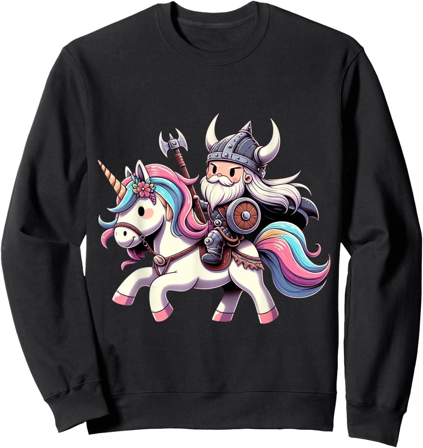 Viking Riding A Unicorn Boys Girls Men Women Kids Adults Sweatshirt - Sweatshirt | Black