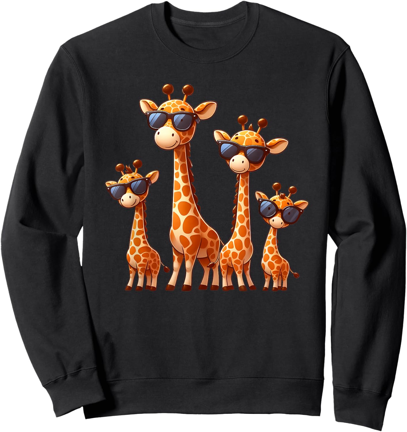 Giraffe Family Sunglasses Safari Zoo Lover Cartoon Giraffes Sweatshirt - Sweatshirt | Black