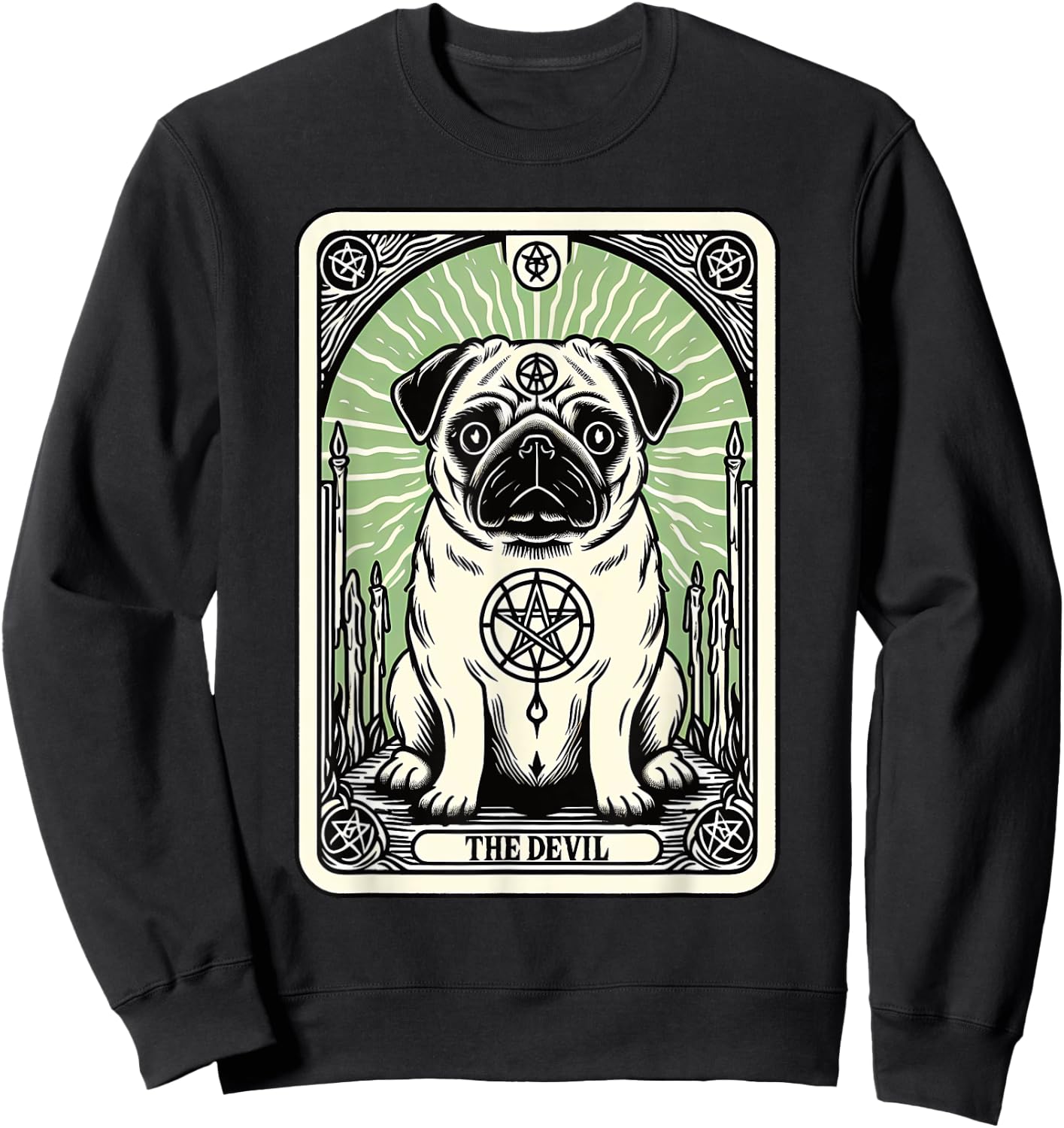 Tarot Card Dog The Devil, Satanic Goth Halloween Pug Women Sweatshirt - Sweatshirt | Black